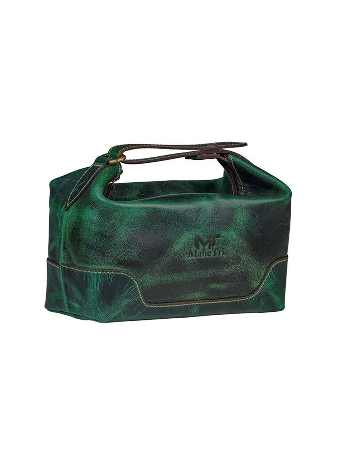 MaheTri Unisex Emerald Textured Leather Toiletry Pouch