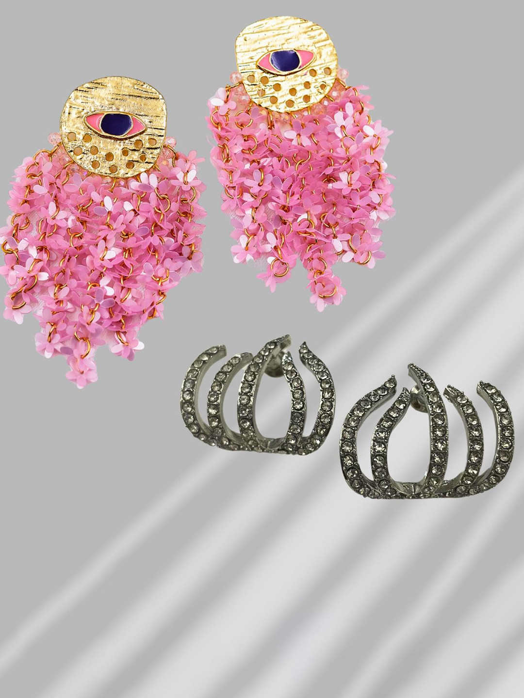 ISHKAARA Pack Of 4 Gold-Plated Evil Eye & Wavy Earrings