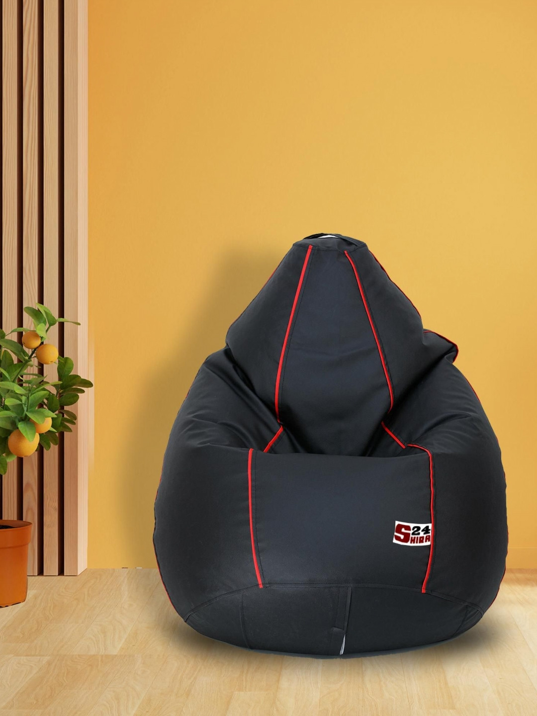 SHIRA 24 Black & Red Tear Drop Piping Bean Bag Cover Without Beans