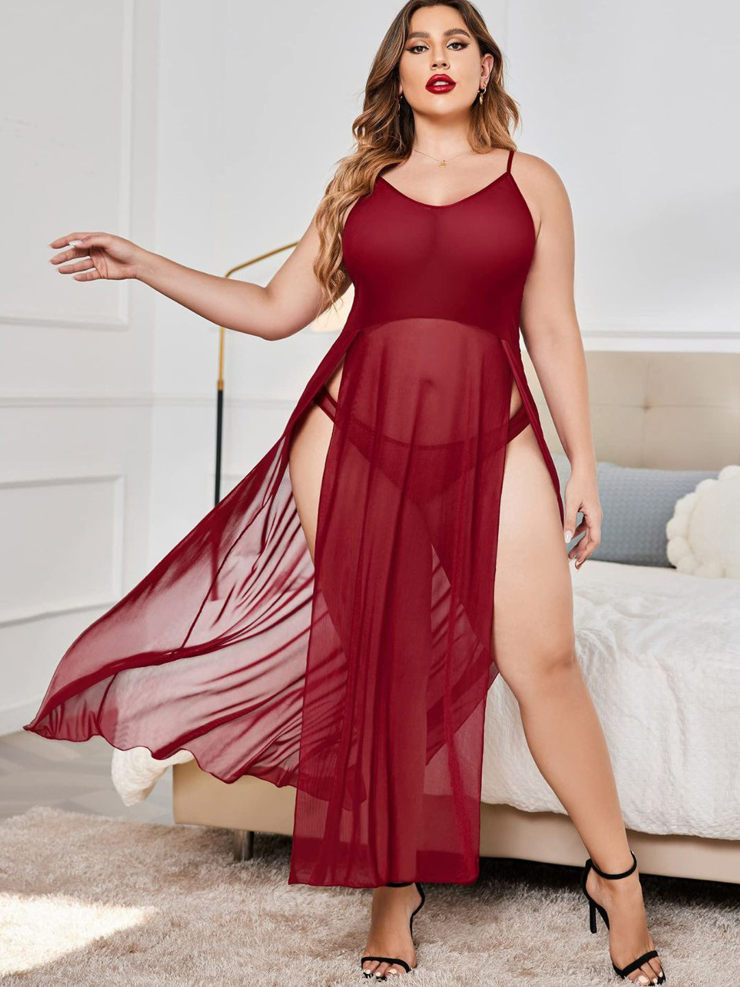 CareDone Women Flared Shoulder Straps Transparent Baby Doll