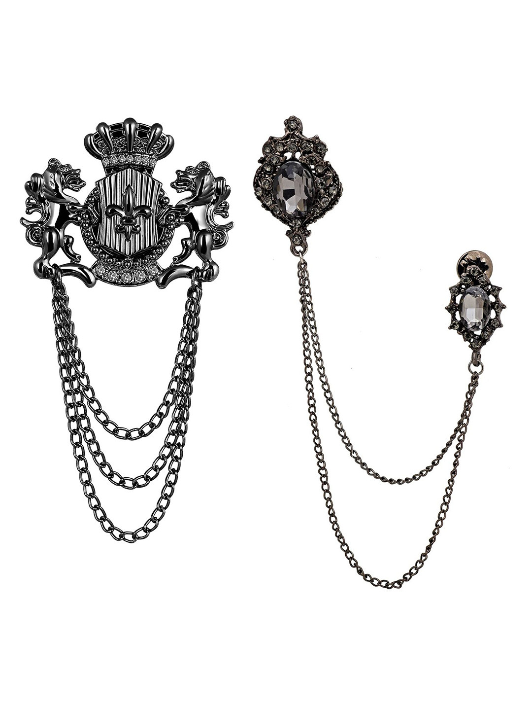 Mahi Set of  2 Black Metal Wedding Brooches