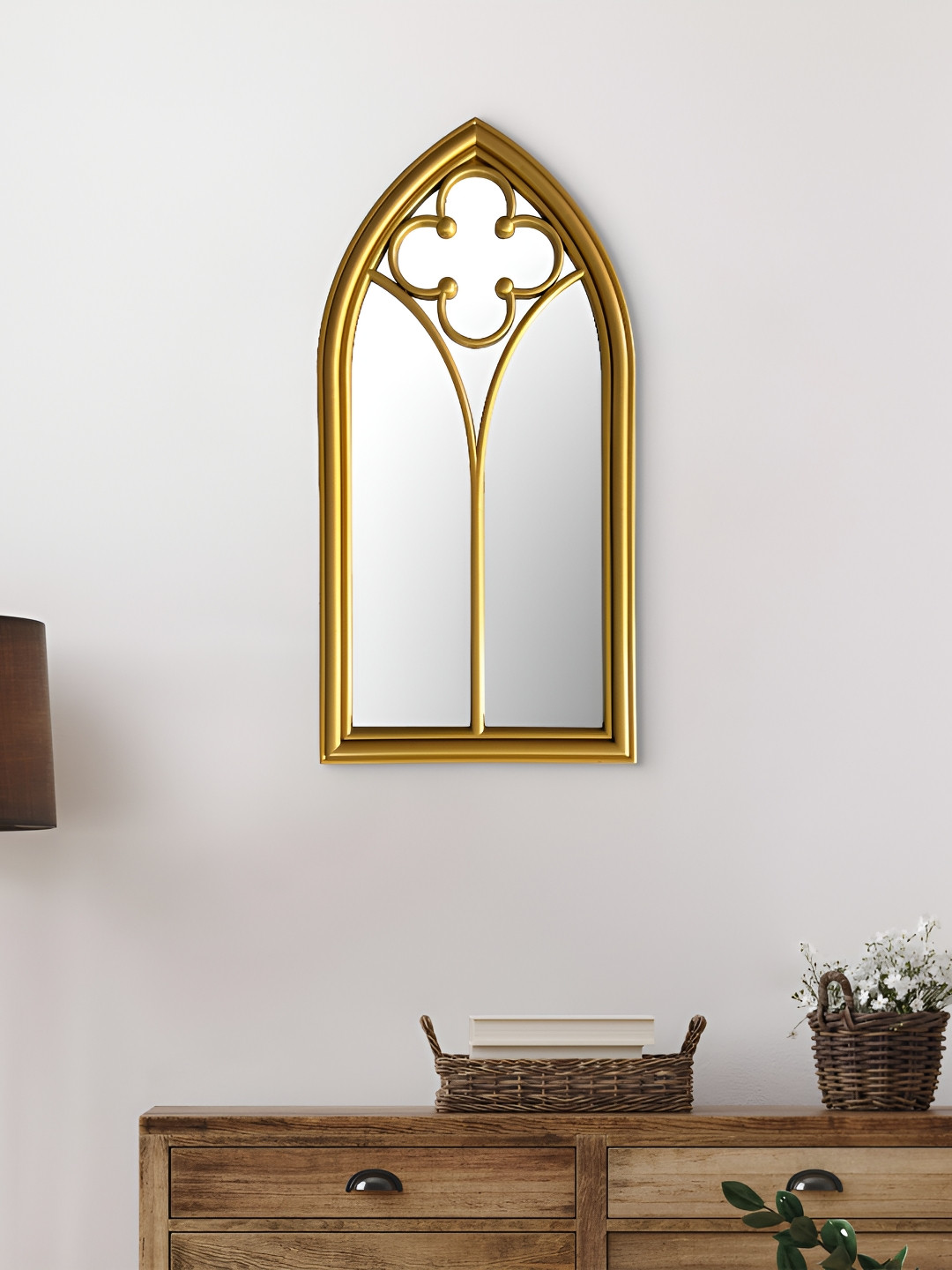 Home Centre Corsica Reflection Gold-Toned Jharokha Decorative Wall Mirrors