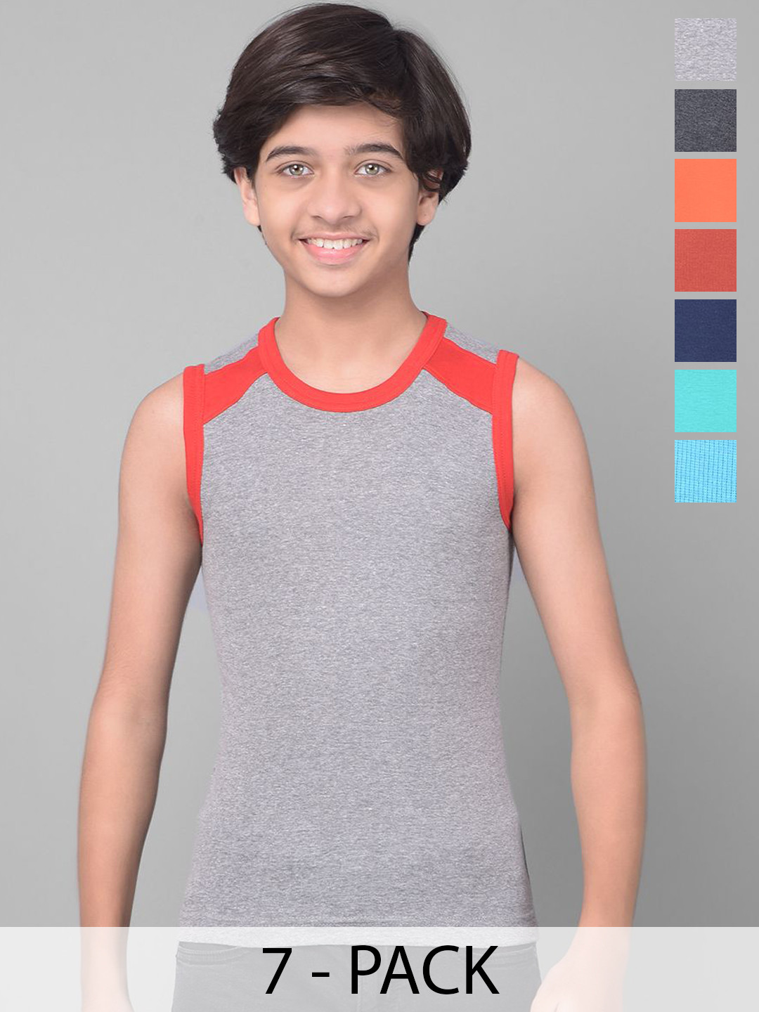 Dollar Bigboss Kid's Solid Pack of 7 Combed Cotton Rib Fabric Gym Vest