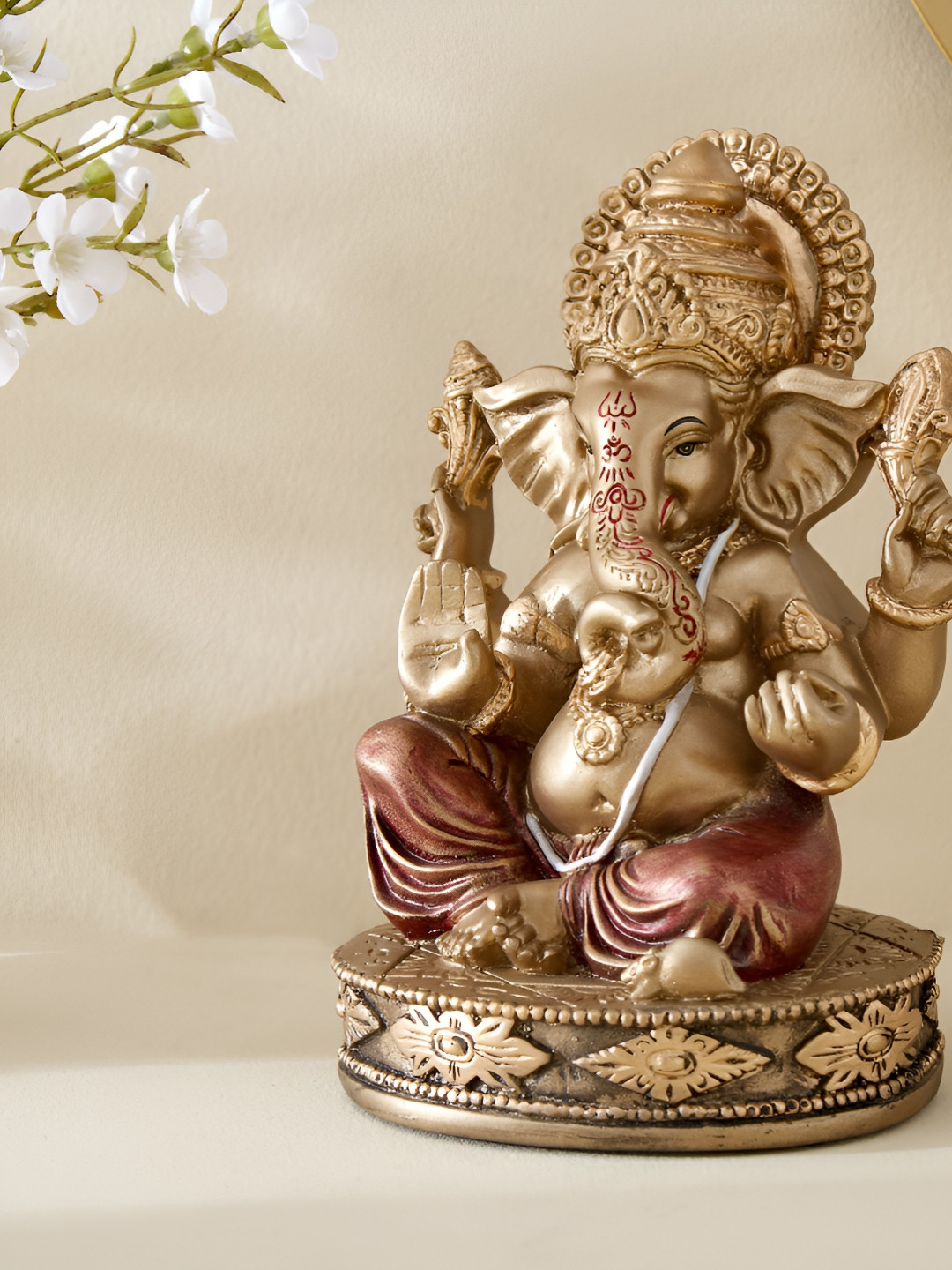 Home Centre Sitting Ganesha Gold Polyresin Glossy Prayer Room Small Showpiece - 7.1 Inches
