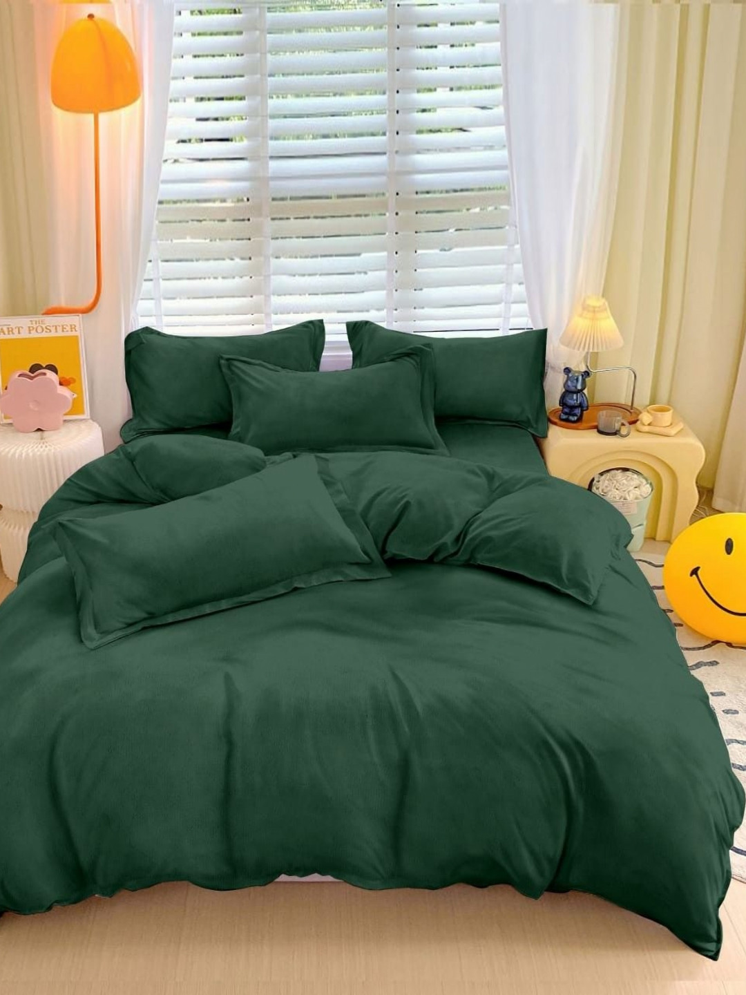 BREVARD Green Wool 260 TC Fitted Queen Superfine Bedsheet with 2 Pillow Covers-100 x 89 inches