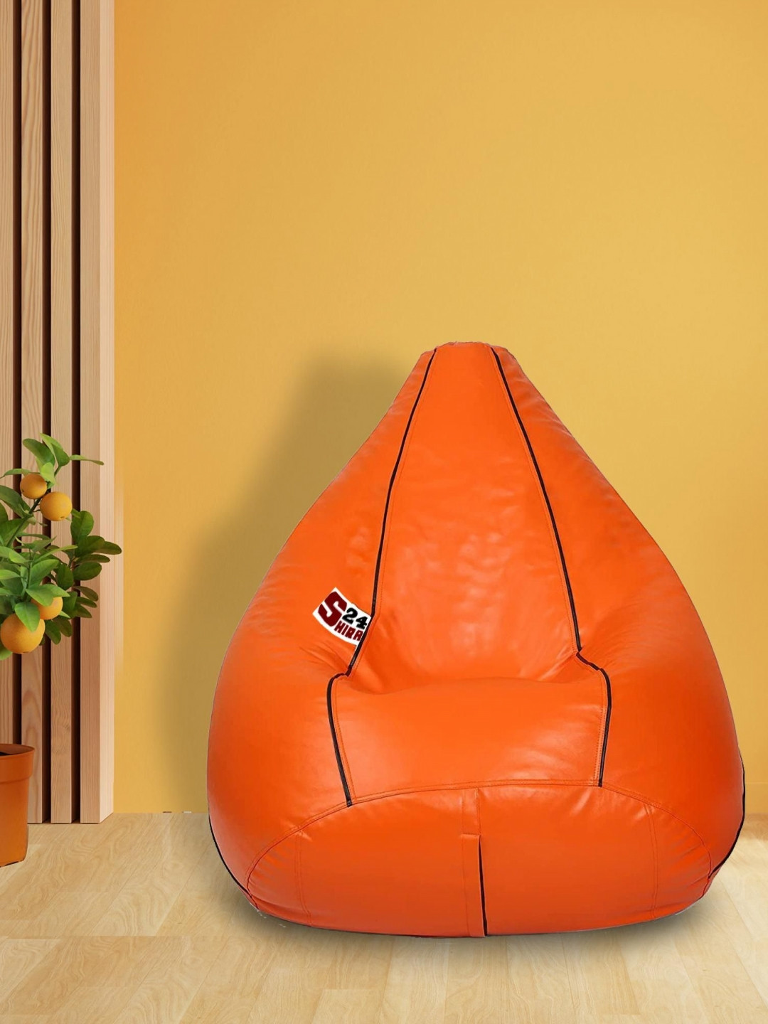 SHIRA 24 Orange & Black Tear Drop Cut Bean Bag Cover Without Beans