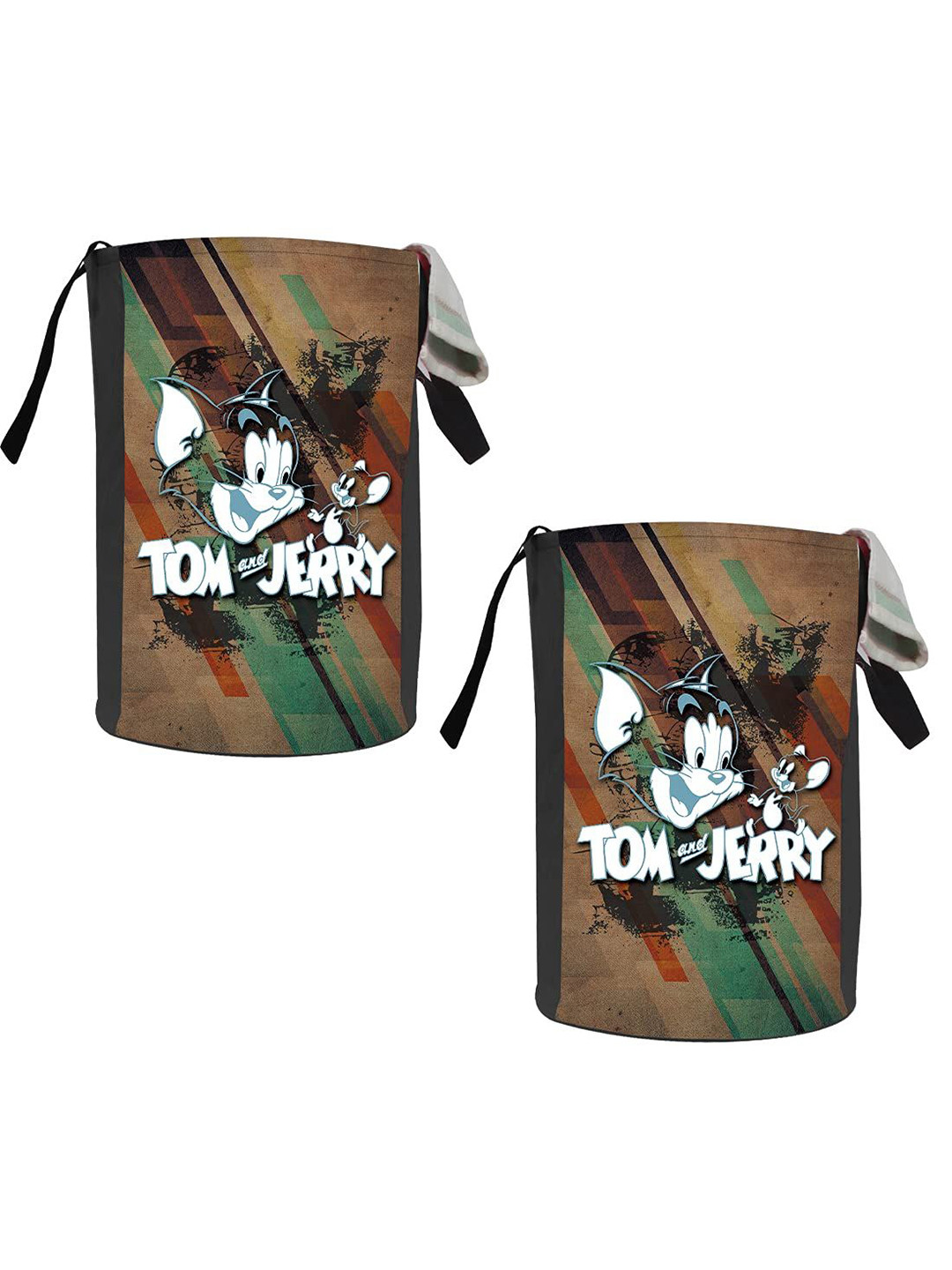 prettykrafts Brown & Green 2 Pieces Printed Laundry Bags 45L each