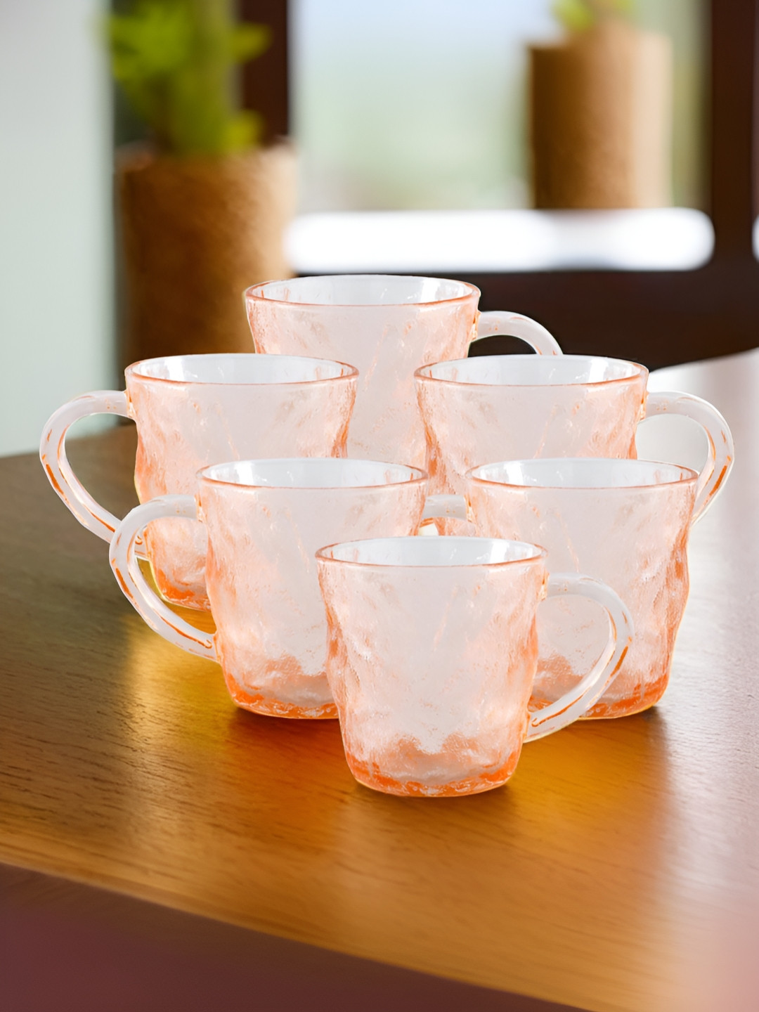 The Better Home Adrak Wali Chai One True Love Orange Textured Glass Microwave Safe 6 Piece Cups-280ml