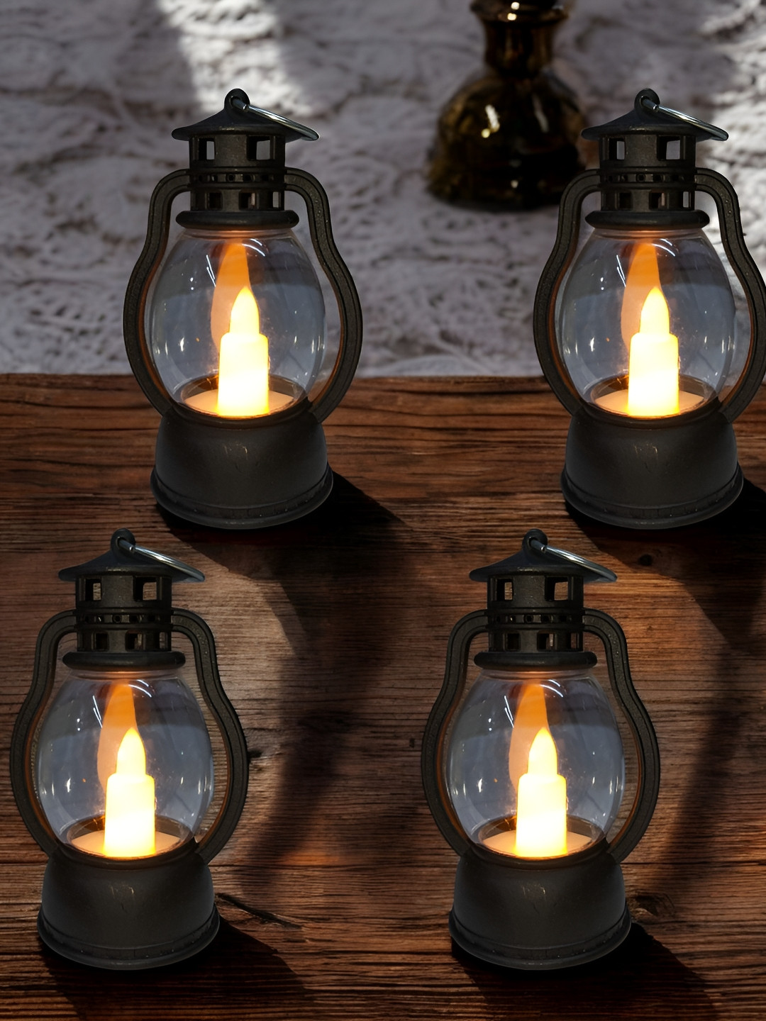 Extreme Karigari Black & Transparent 4 Pieces Lanterns Candle Holder