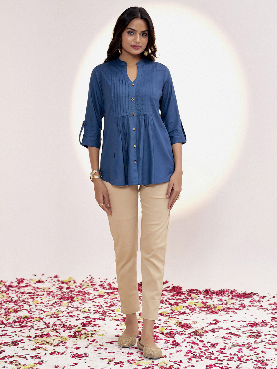 Jaipur Kurti Casual Pleated Solid Top