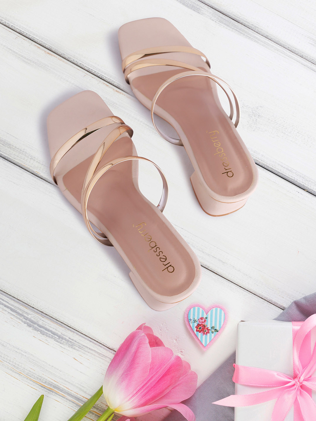 DressBerry Women Light Gold Heels Block