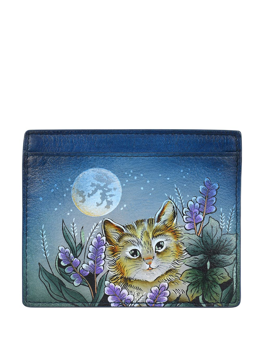 Anuschka Women Moonlit Kitten Hand Painted Leather Card Holder