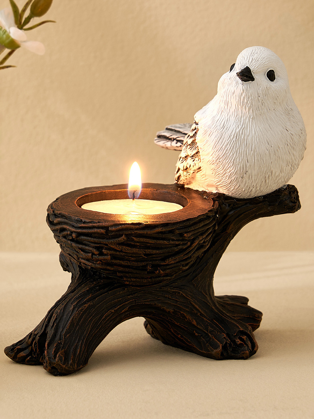 Home Centre Corsica Birds  Brown & White Candle Holder