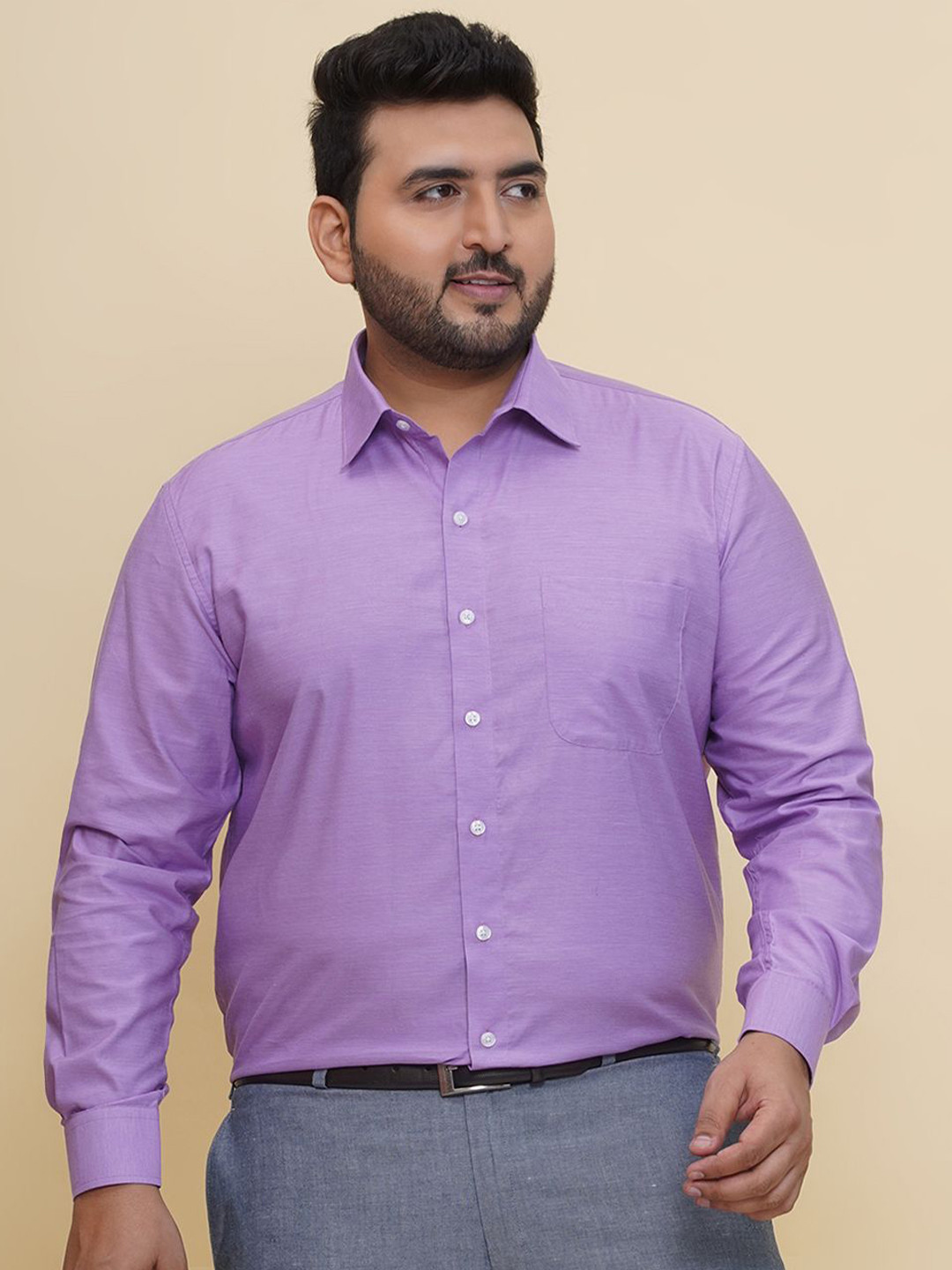 John Pride Men Spread Collar Textured Cotton Formal Shirt