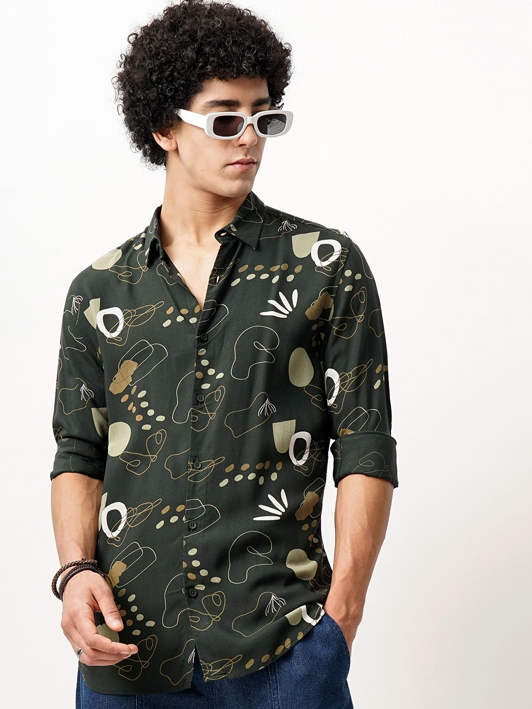 British Club Men Comfort Spread Collar Conversational Printed Slim Fit Casual Shirt