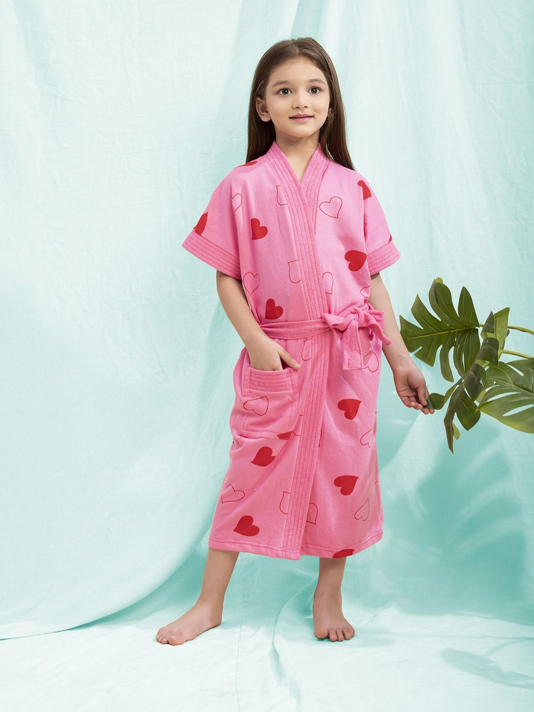 HotGown Kids Pink Printed Terry Cotton Bath Robe