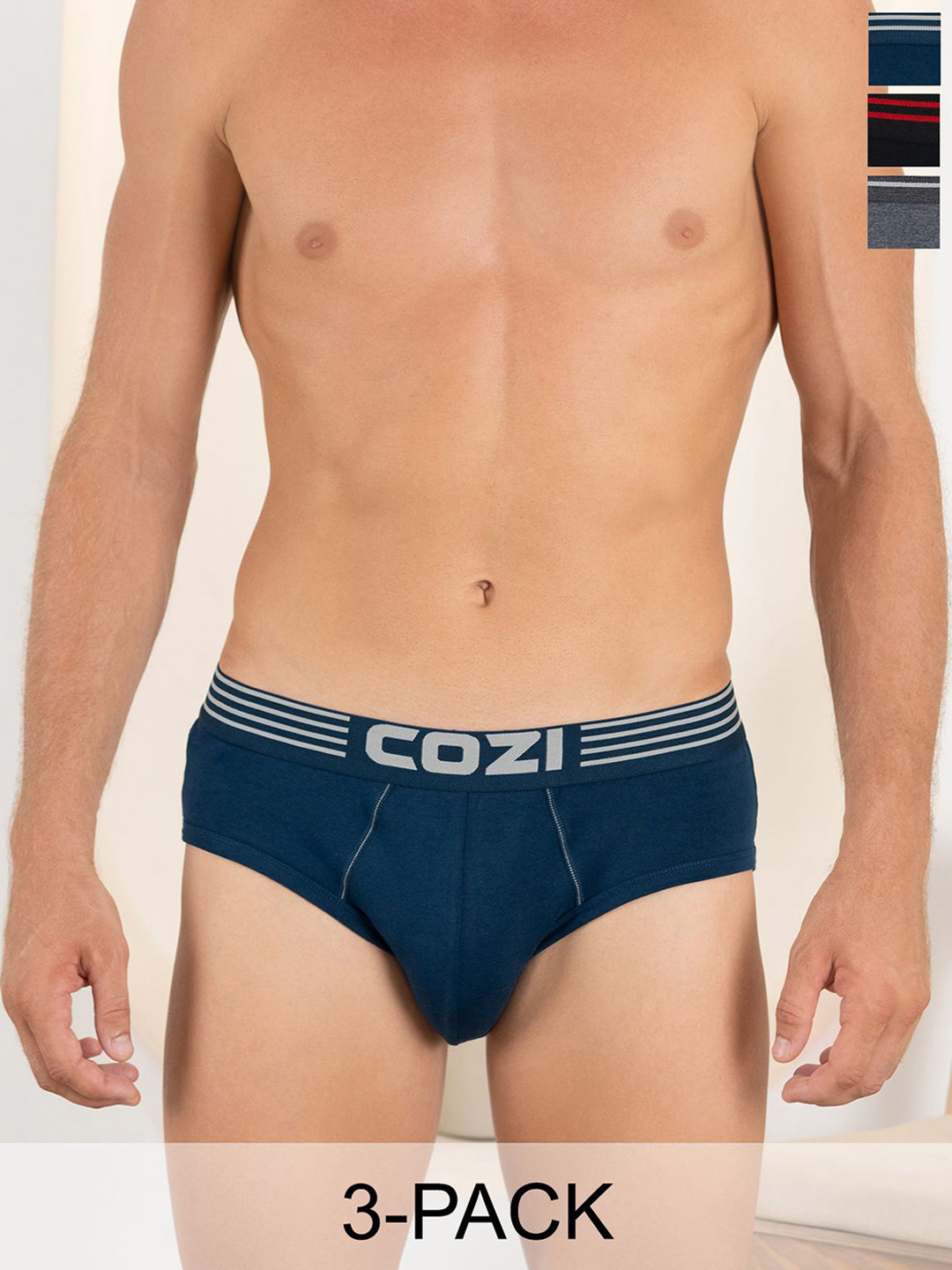 Lux Cozi Pack Of 3 Men Assorted Pure Cotton Basic Briefs- COZI_1121_LUXURY_AST_3PC