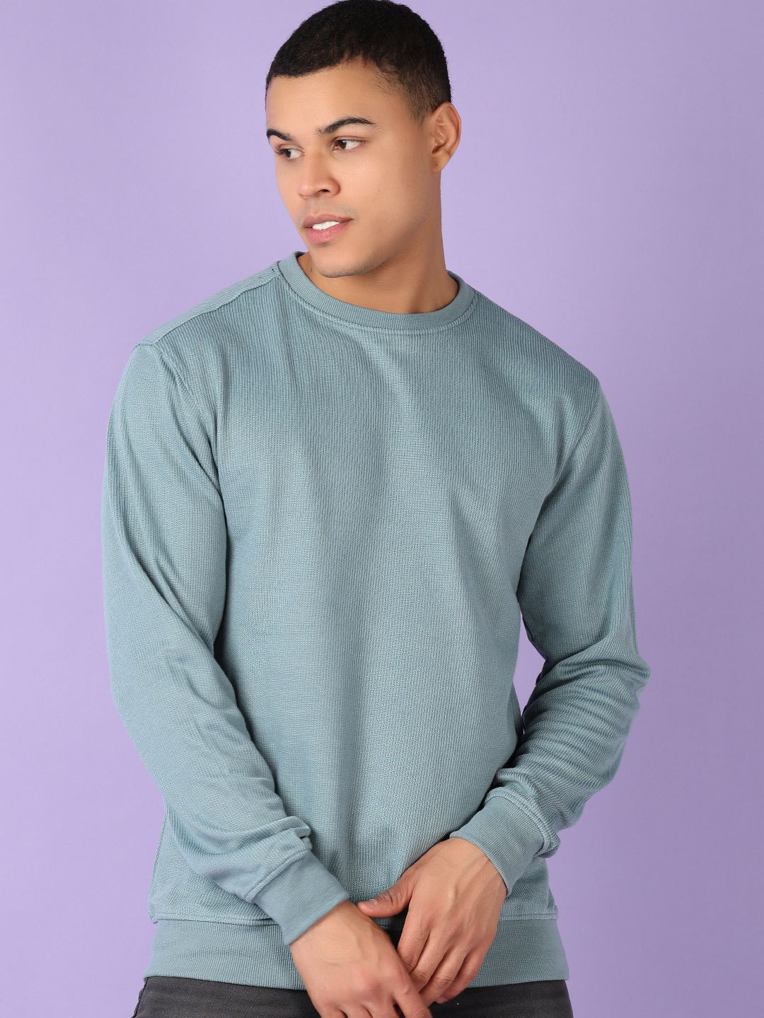 V-Mart Men Solid Round Neck Fleece Pullover Sweatshirt