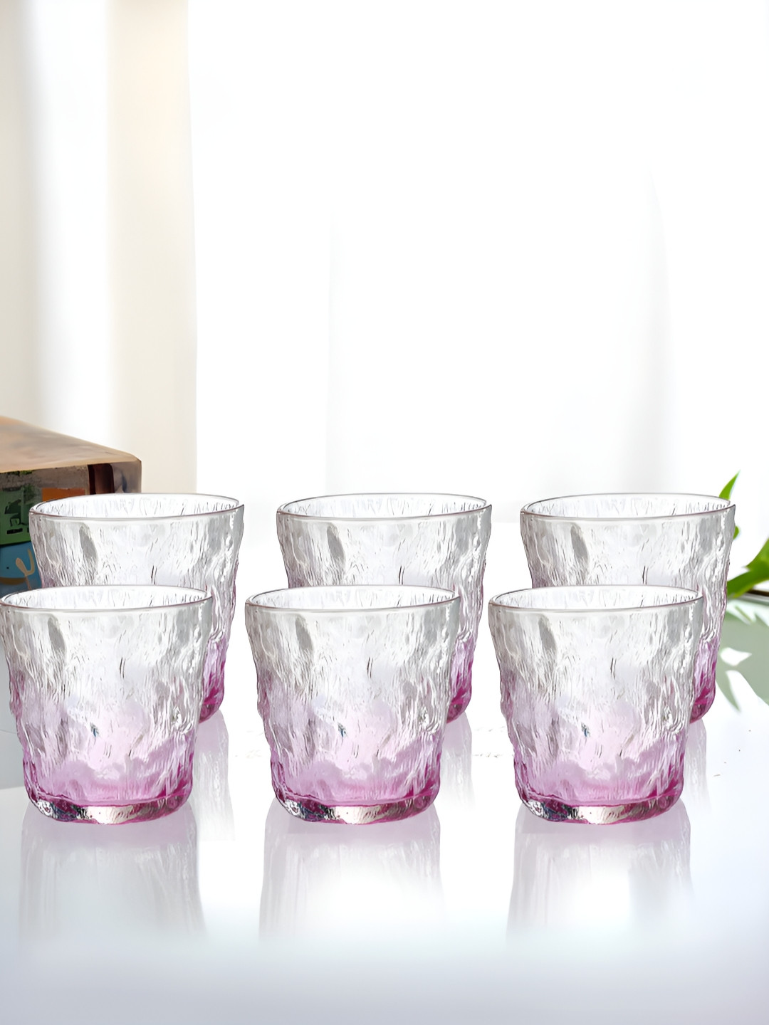 The Better Home Purple Textured Glass Microwave Safe 6 Piece Cups-270ml