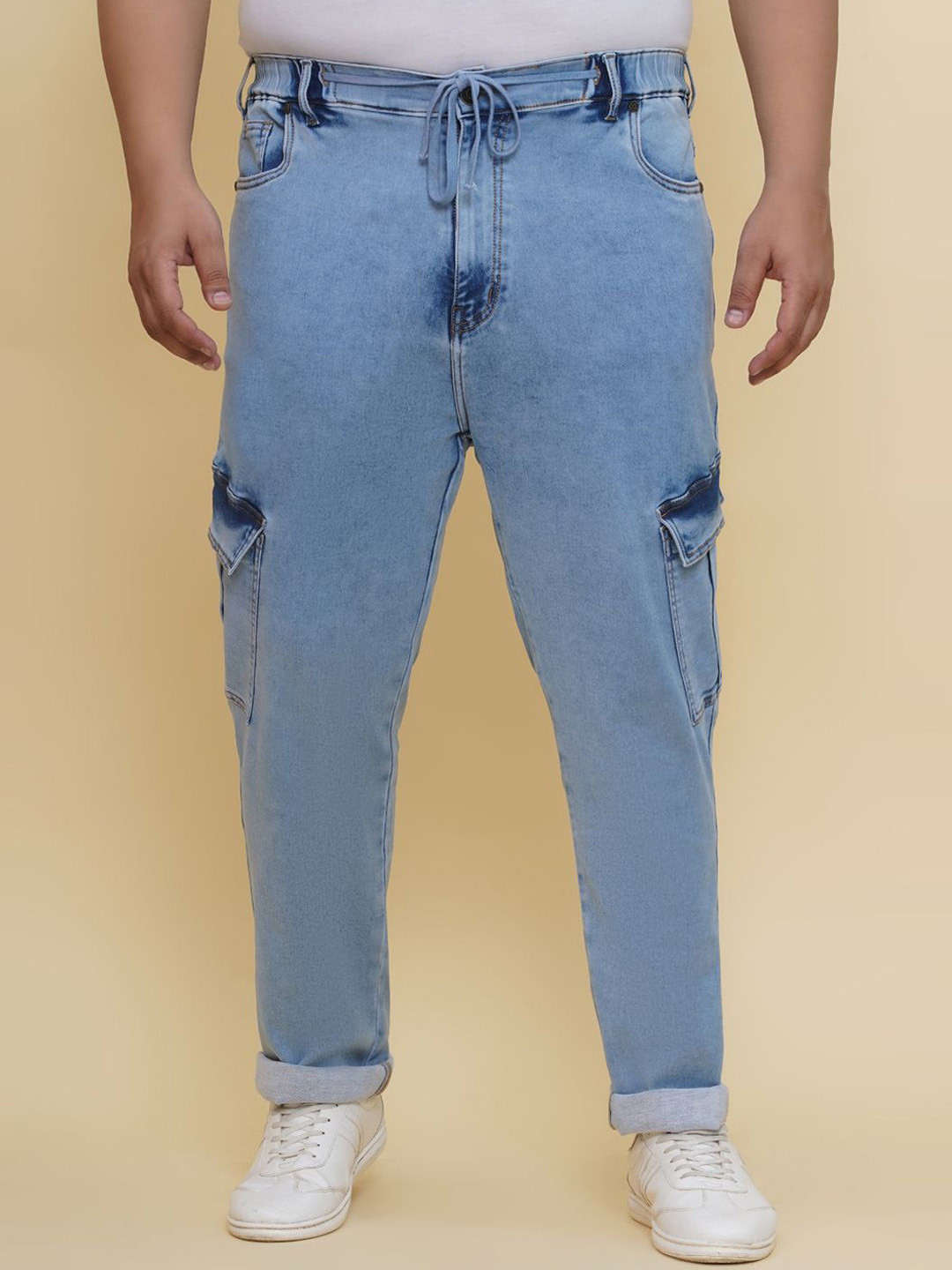 John Pride Men Plus Size Light Fade Regular Fit Cargo Jeans