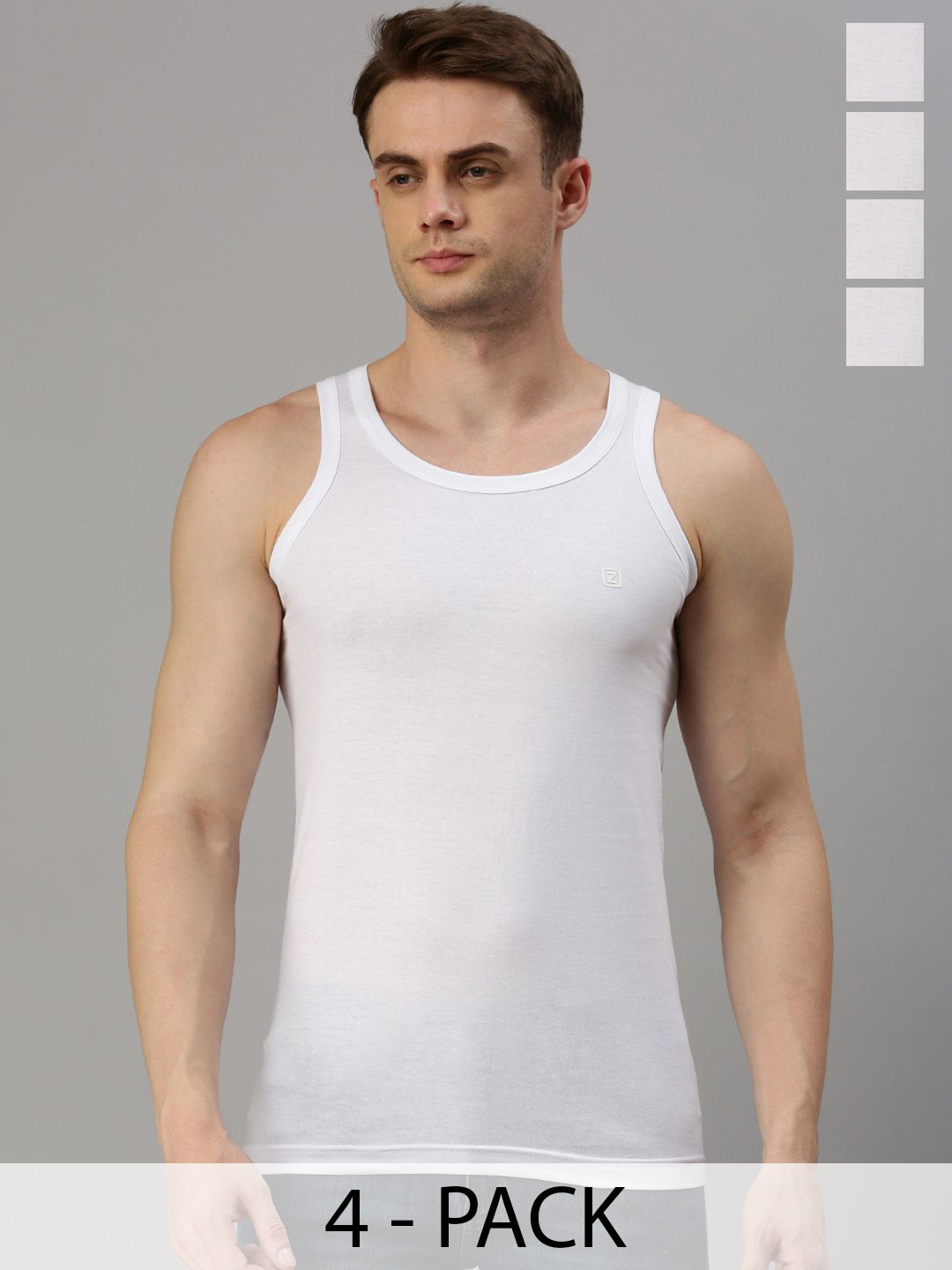 Zoiro Men Pack Of 4 Cotton Innerwear Vests ZO-VE-3106-WHT-S-4P