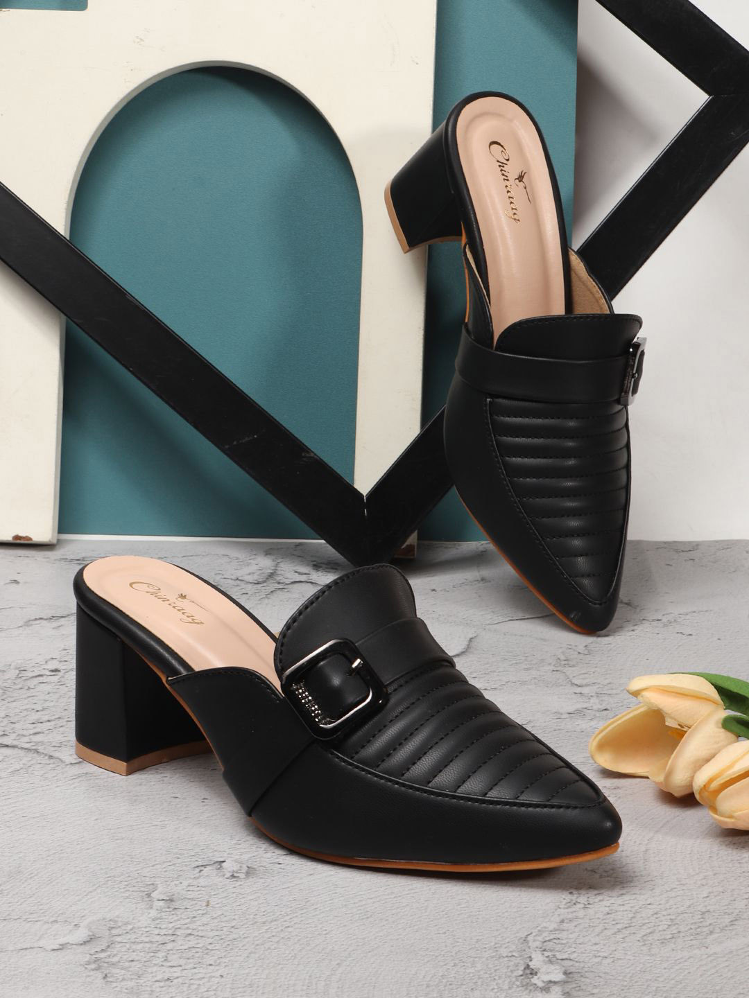 CHINRAAG Women Open Back Block Sandals