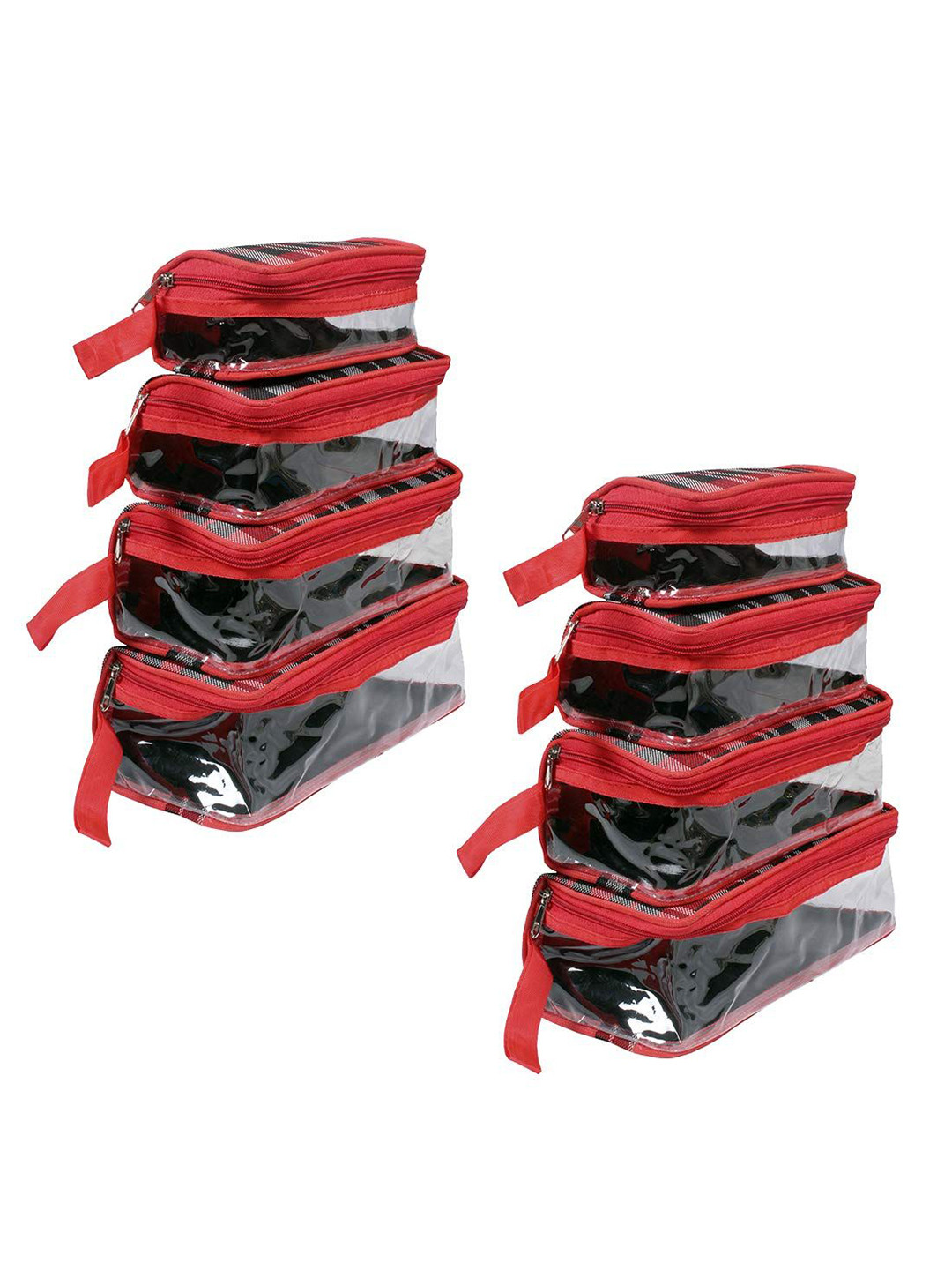 prettykrafts Red & Transparent 8 Pieces Reusable Jewellery Organisers