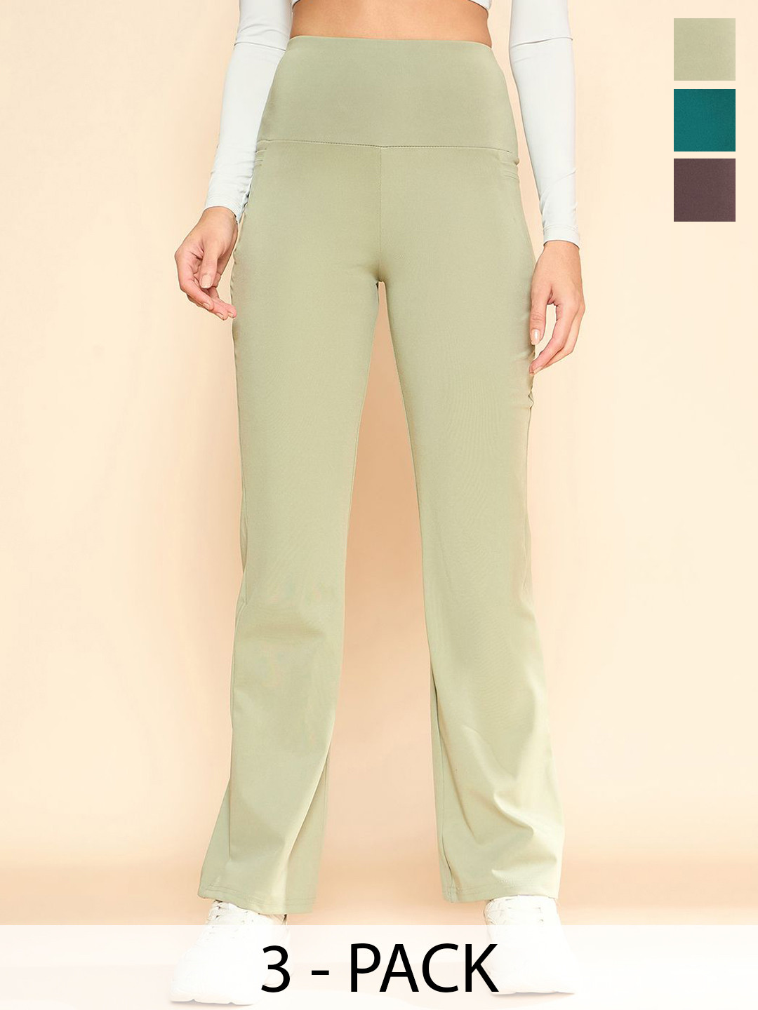 COLOR CAPITAL Women's Pack Of 3 High Rise Antimicrobial Flared Gym Tights