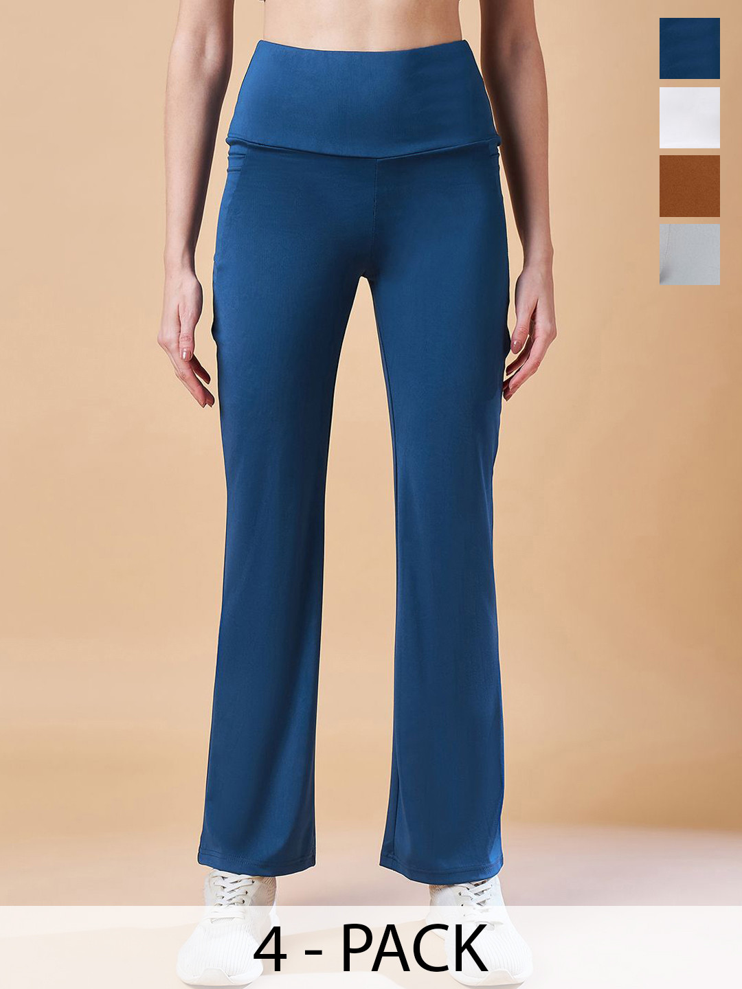 COLOR CAPITAL Pack Of 4 Solid Mid-Rise Flared Gym Tights