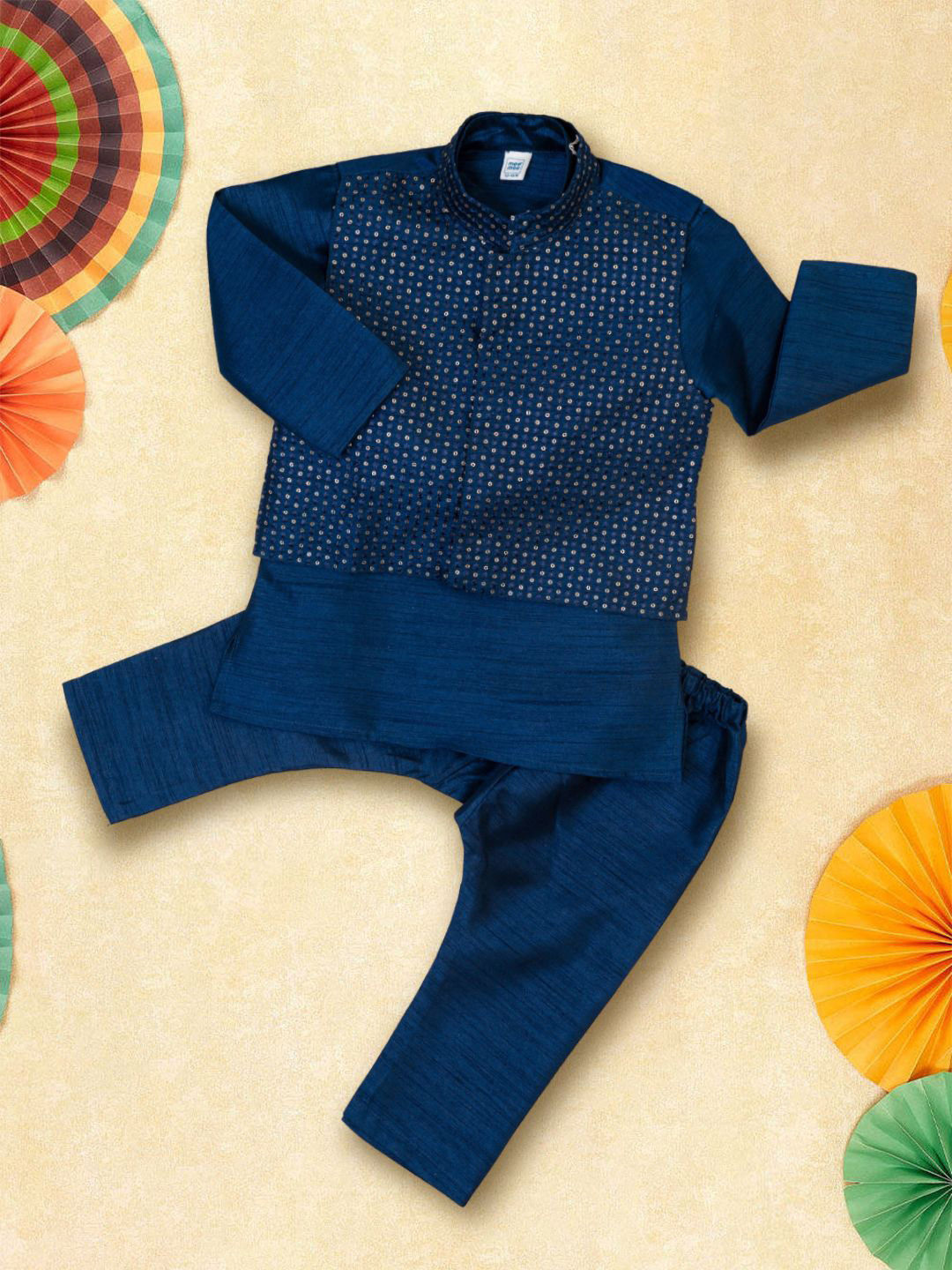 MeeMee Boys Band Collar Straight Kurta with Pyjamas