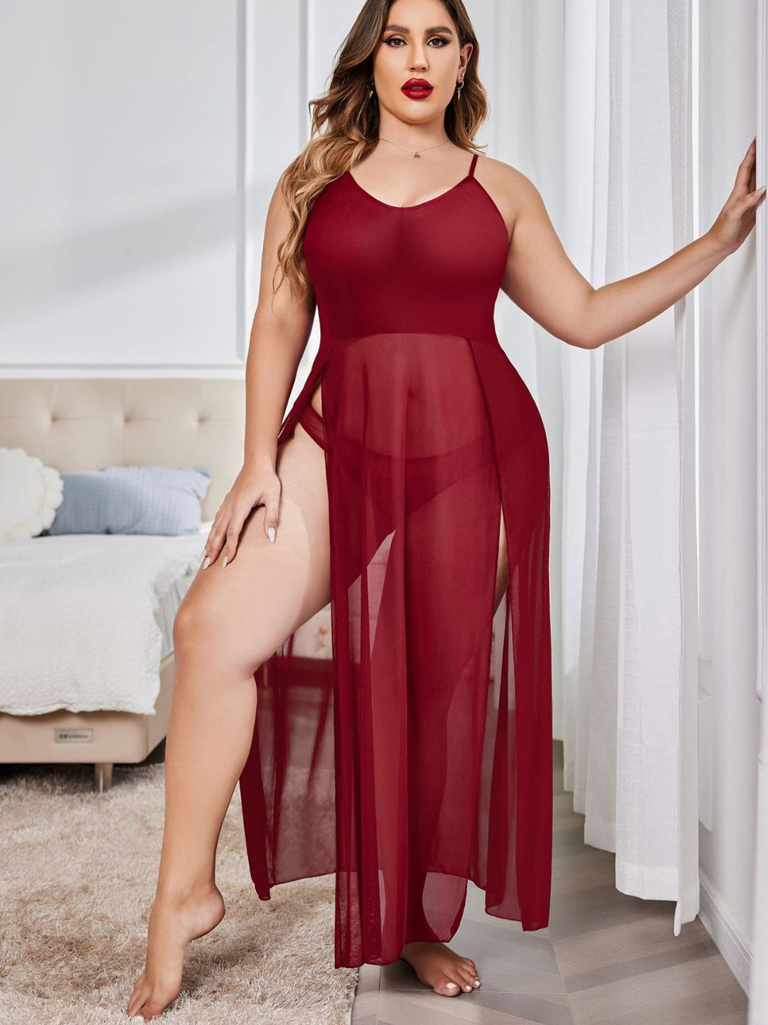 CareDone Women Transparent Side Slits Flared Baby Doll