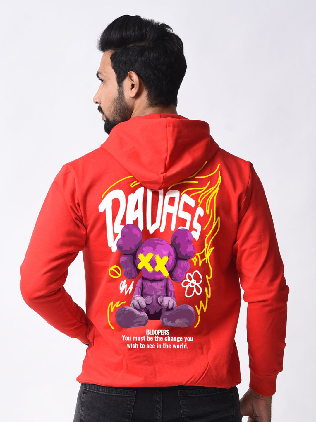 Bloopers Store Men Graphic Printed Hood Cotton Pullover Sweatshirt