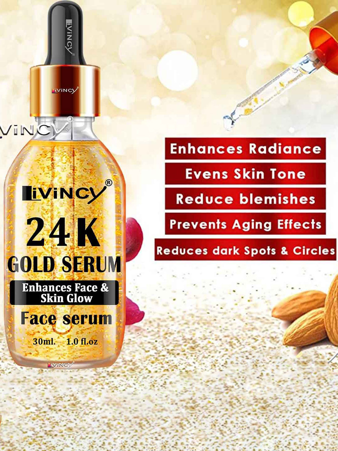 LIVINCY 24K Gold Serum For Dark Spots & Circles - 30 ml