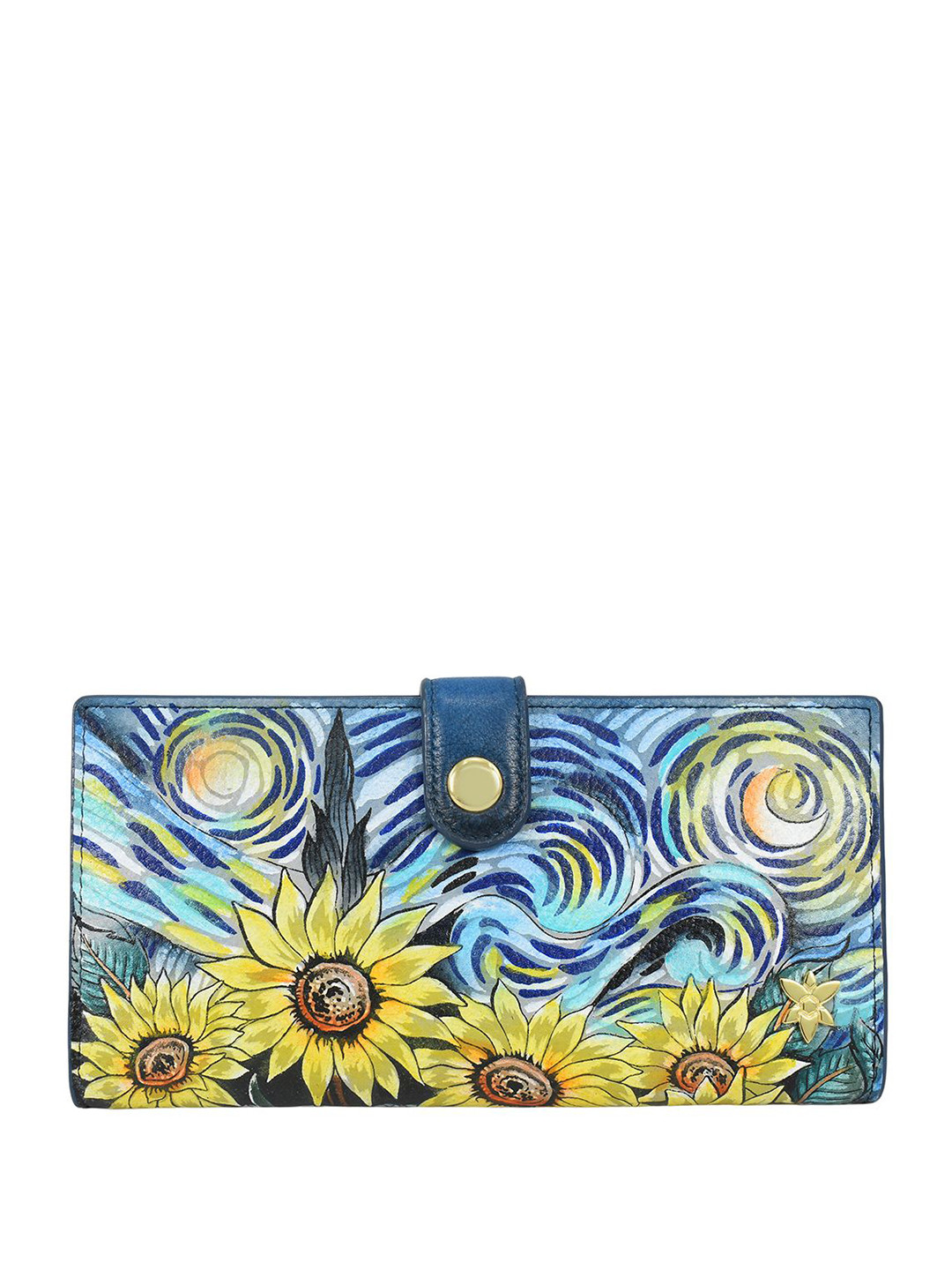 Anuschka Women Sunflowers Hand Painted Leather Two Fold Wallet