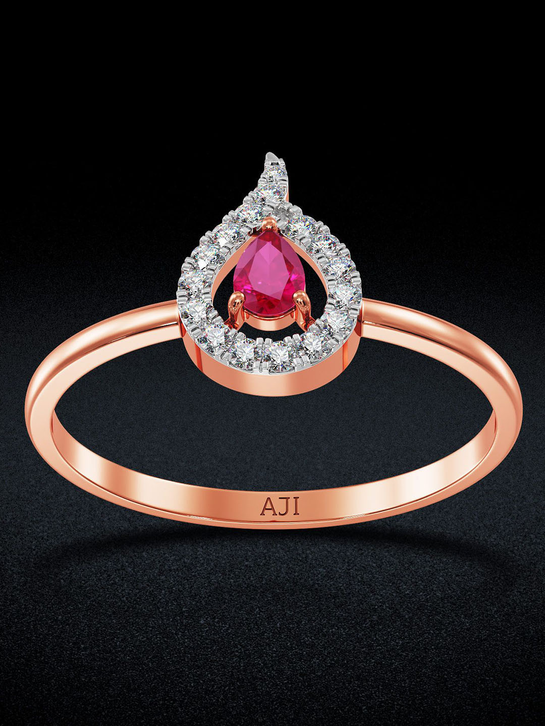 Joyalukkas Women 18kt Rose Gold Ruby Studded Ring Diamond