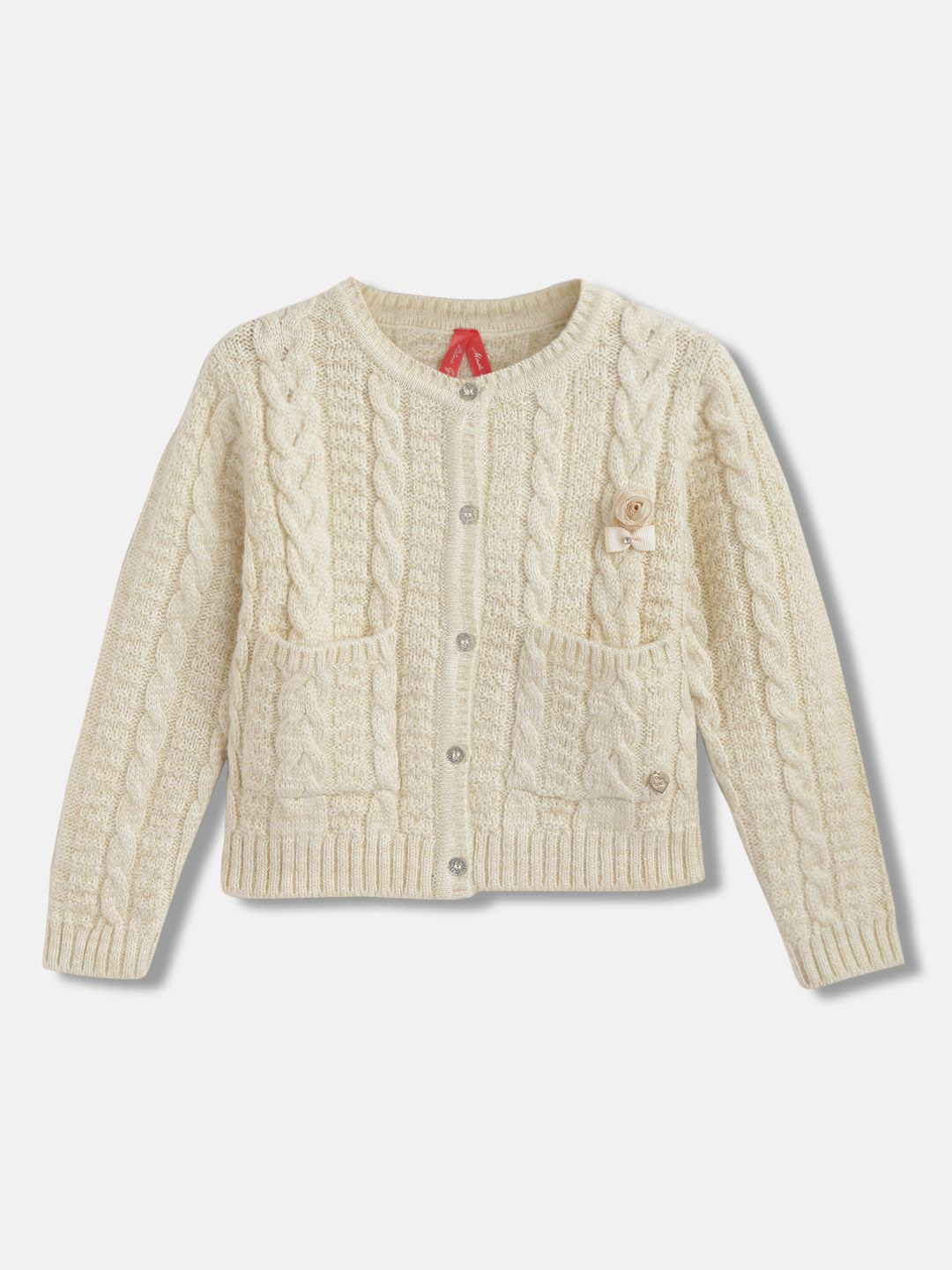 Blue Giraffe Girls Self Design Cable Knitted Cardigan Sweater