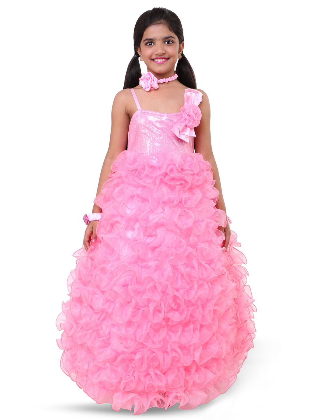 Wish little Girls Embellished Self Design Maxi Dress