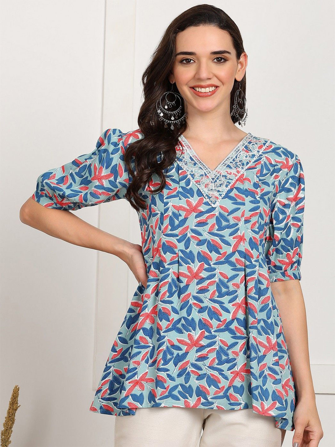PURVIJA KURTIES Women Floral Printed V-Neck Top