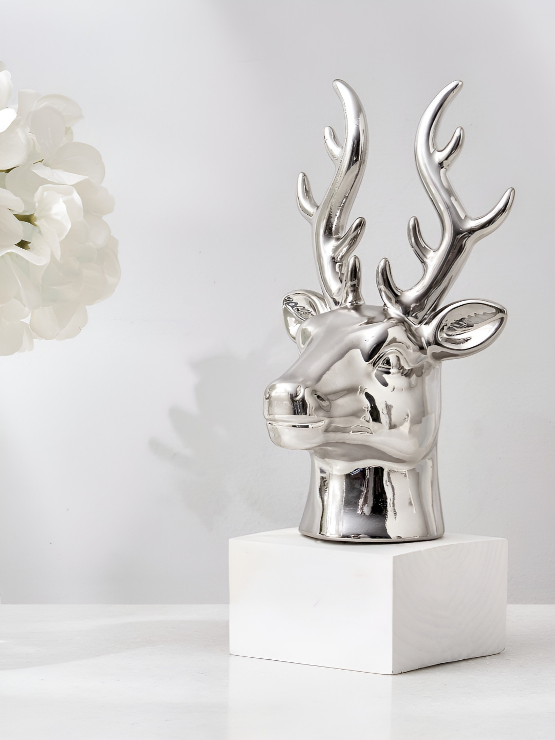 Home Centre Reindeer Silver Ceramic Natural Living Room Set of 2 Medium Showpieces - 9.8 Inches