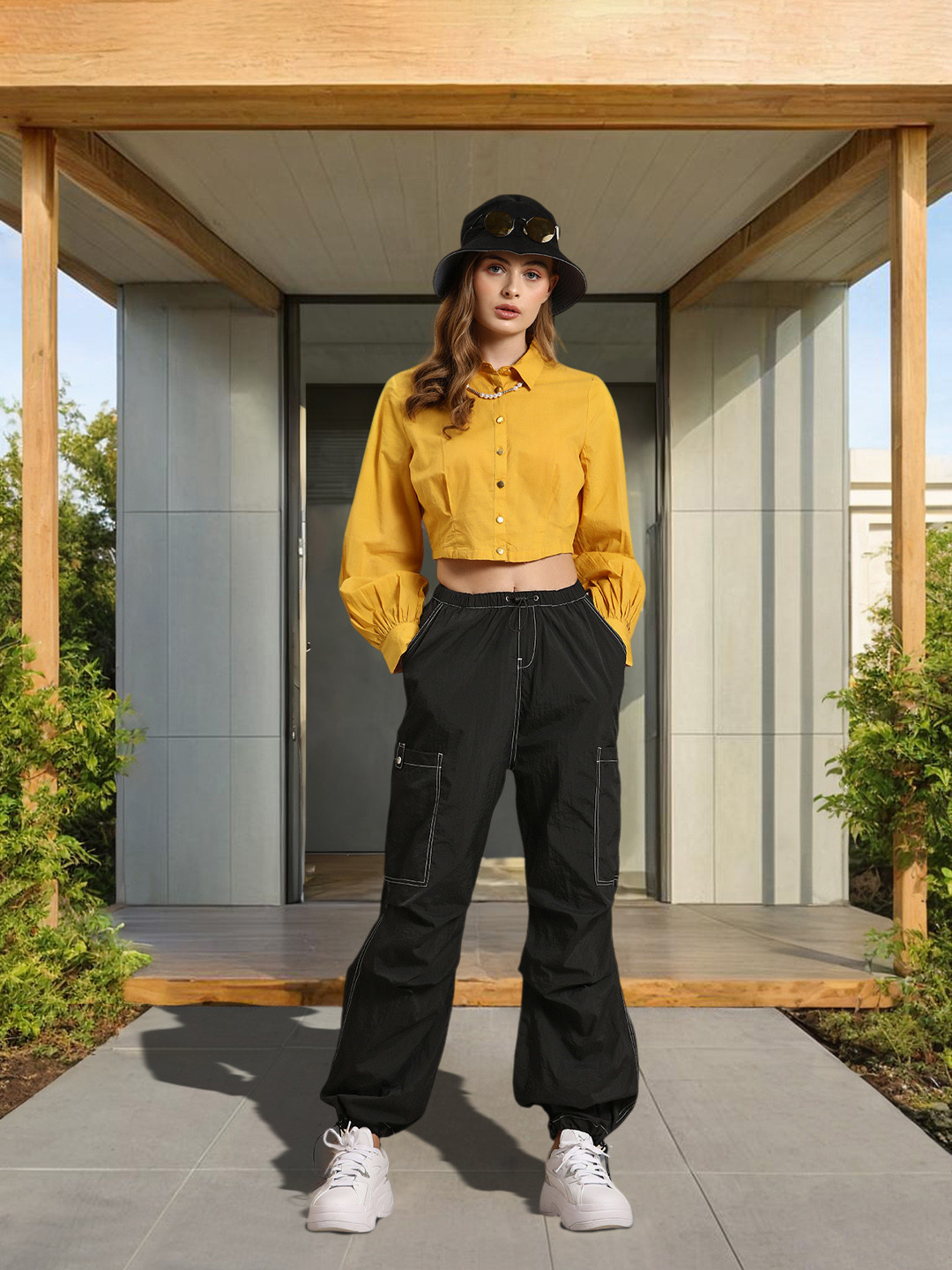 Mast & Harbour Women Contrast Stitch Jogger Style Cargos Trousers