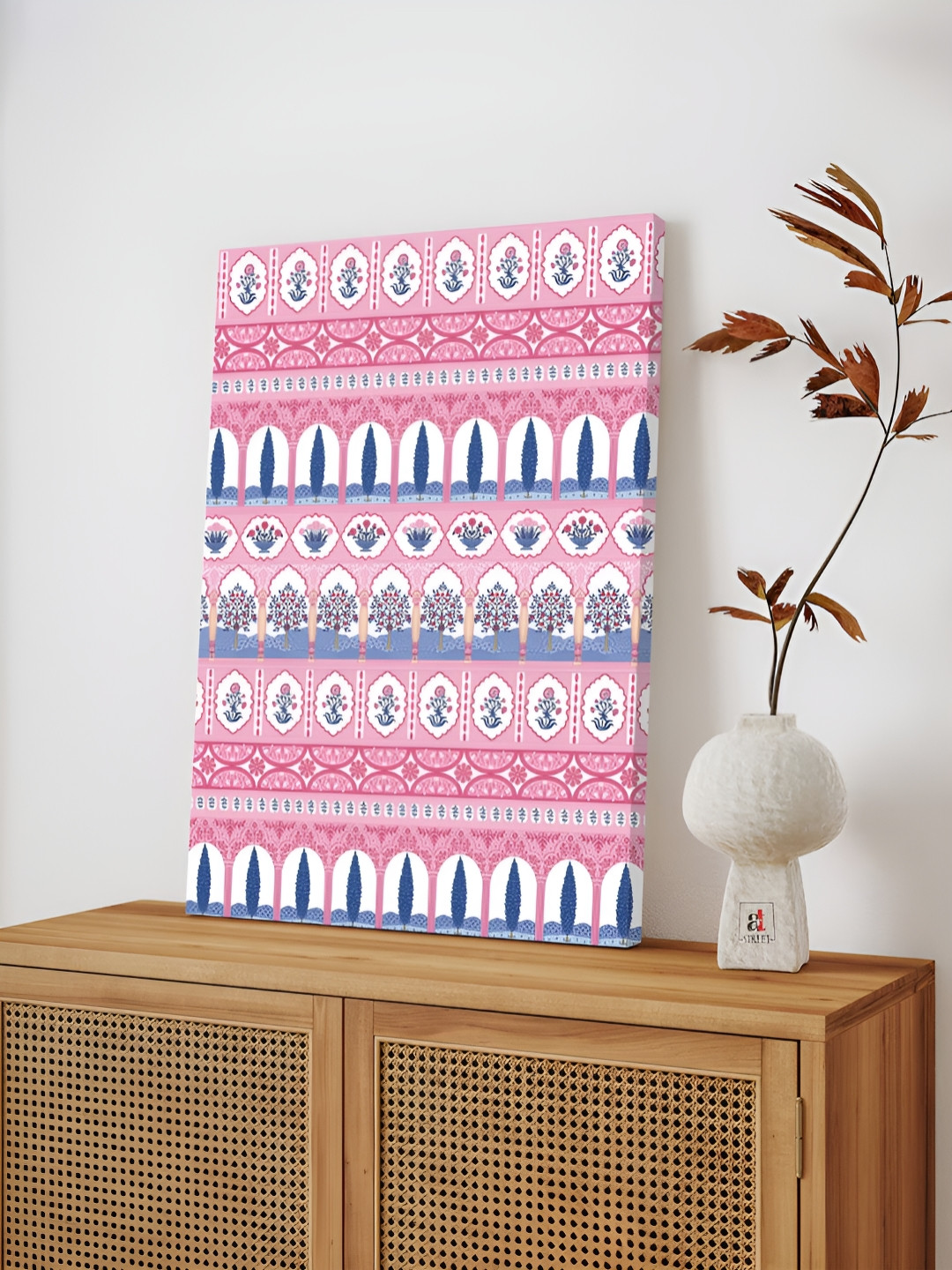 Art Street Indian Folk Abstract Wall Art, Stretched Canvas Botanical Painting for Decor