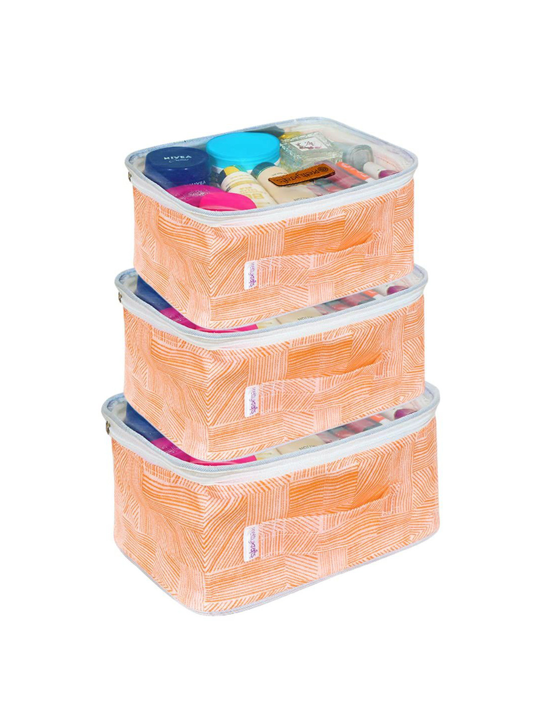 prettykrafts Orange & Transparent 3 Pieces Reusable Multi-Utility Organisers