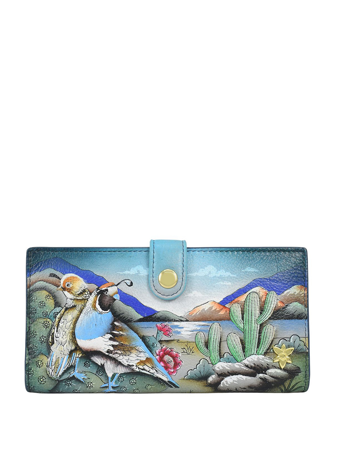 Anuschka Women Canyon Birds Hand Painted Leather Two Fold Wallet