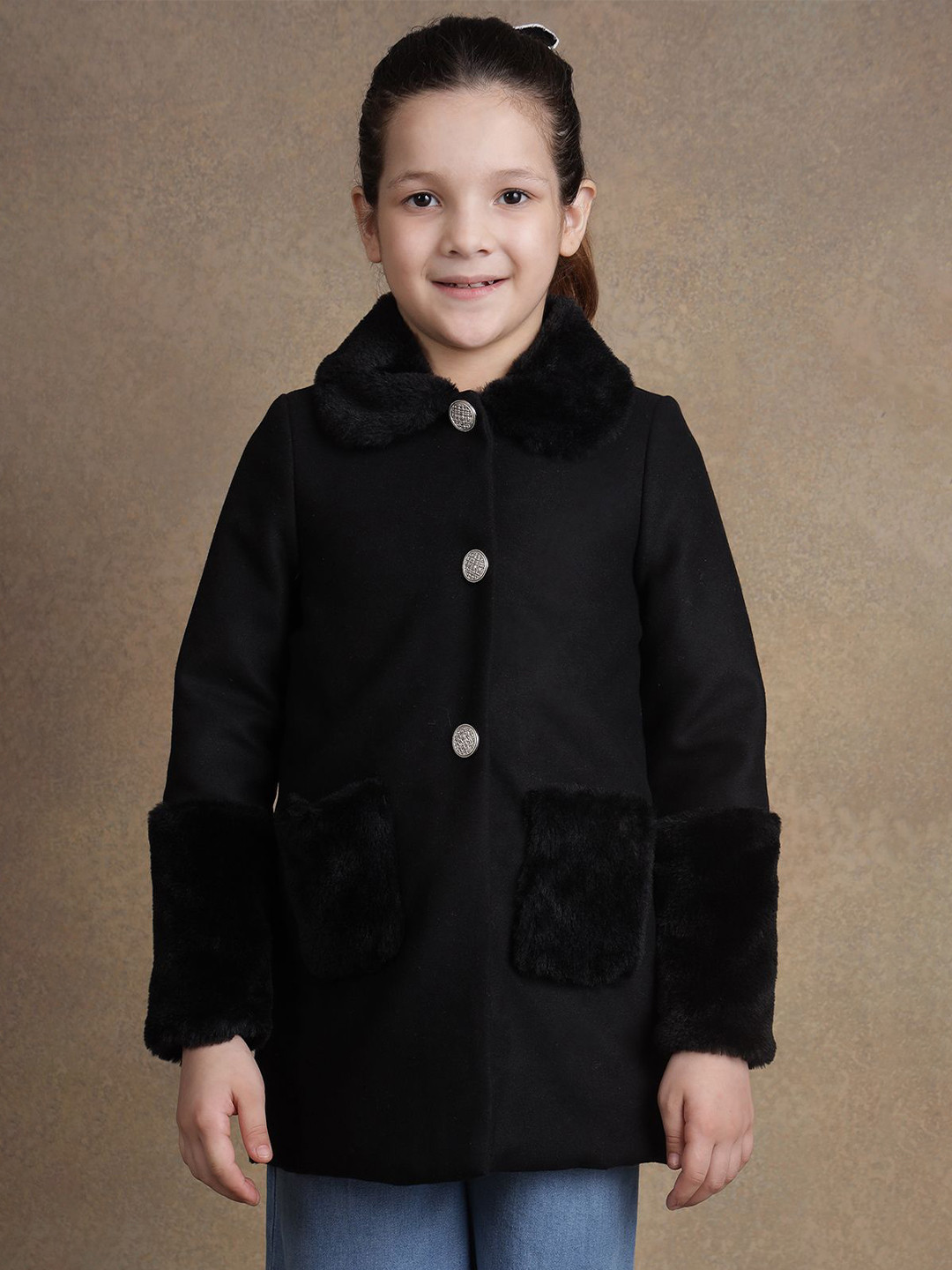 One Friday Girls Single Breasted Spread Collar Parka Jacket
