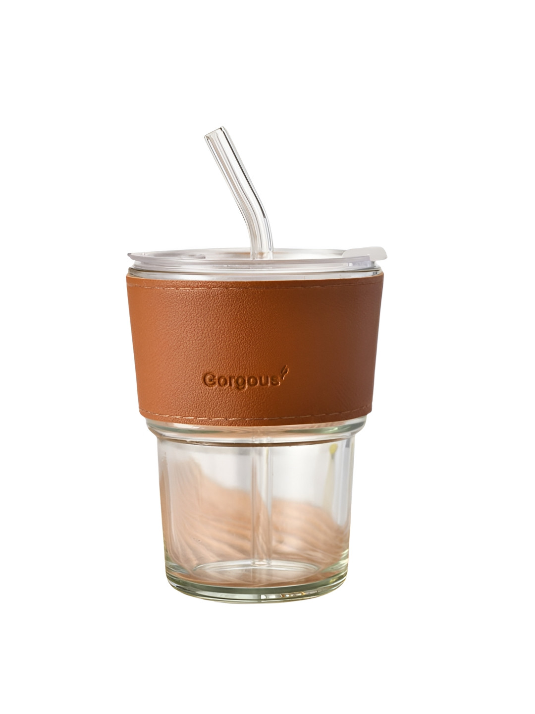 WELOUR Transparent Typography Glass Microwave Safe Cup with Lid and Straw-450ml