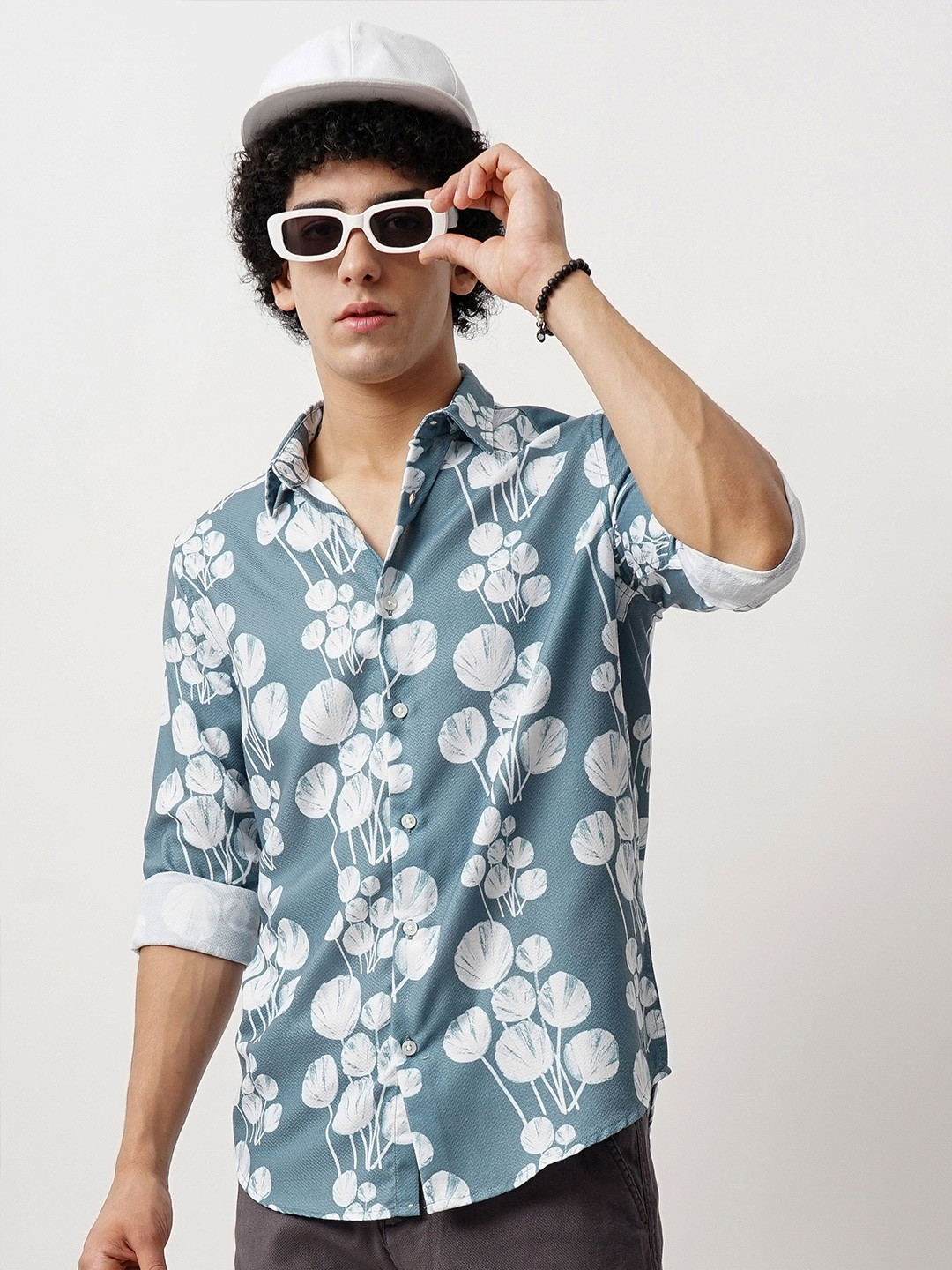 British Club Men Comfort Spread Collar Floral Printed Slim Fit Casual Shirt