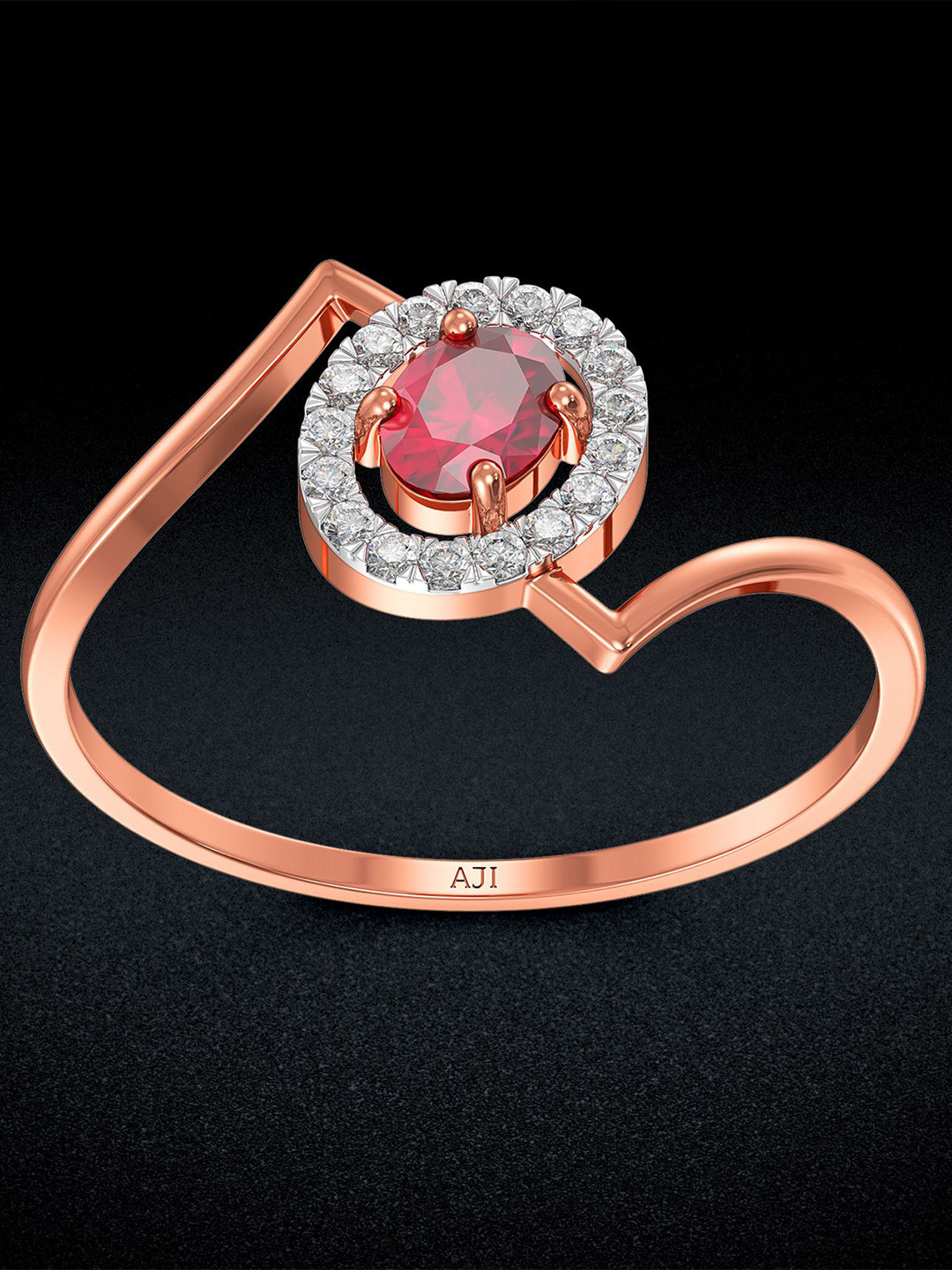 Joyalukkas Women 18kt Rose Gold Ruby Studded Ring Diamond