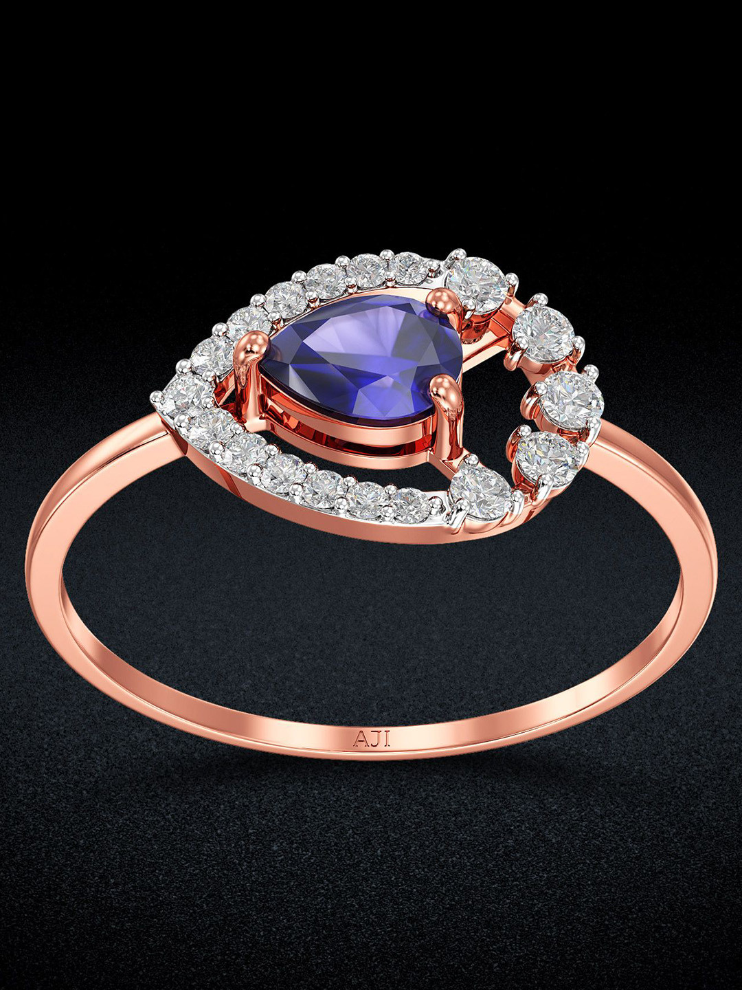 Joyalukkas Women 18kt Rose Gold Ruby Studded Finger Ring Diamond