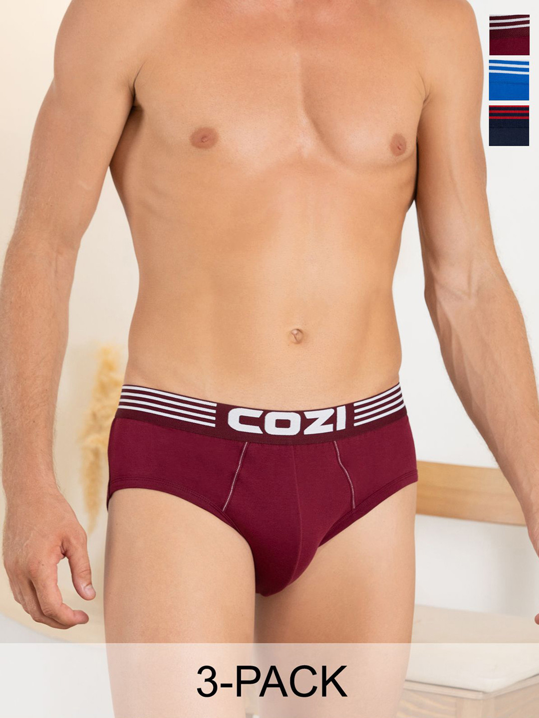 Lux Cozi Men Pack Of 3 Assorted Pure Cotton Basic Briefs COZI_1121_LUXURY_AST1_3PC