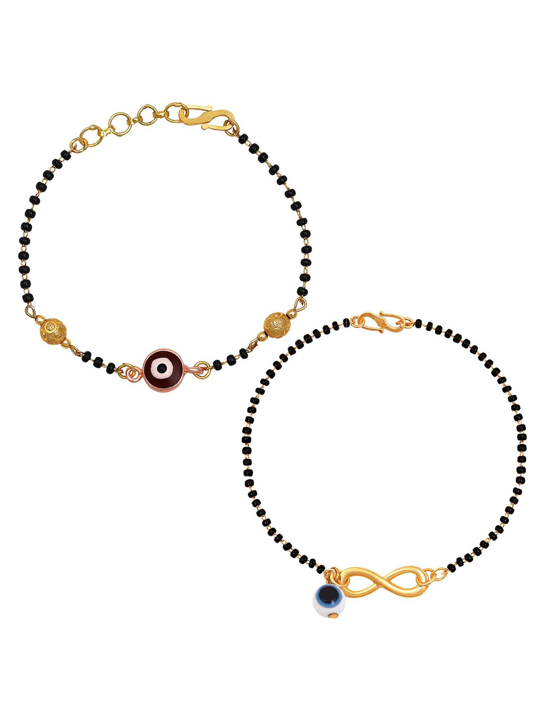 Mahi Set Of 2 Gold-Plated Evil Eye Mangalsutra Bracelets